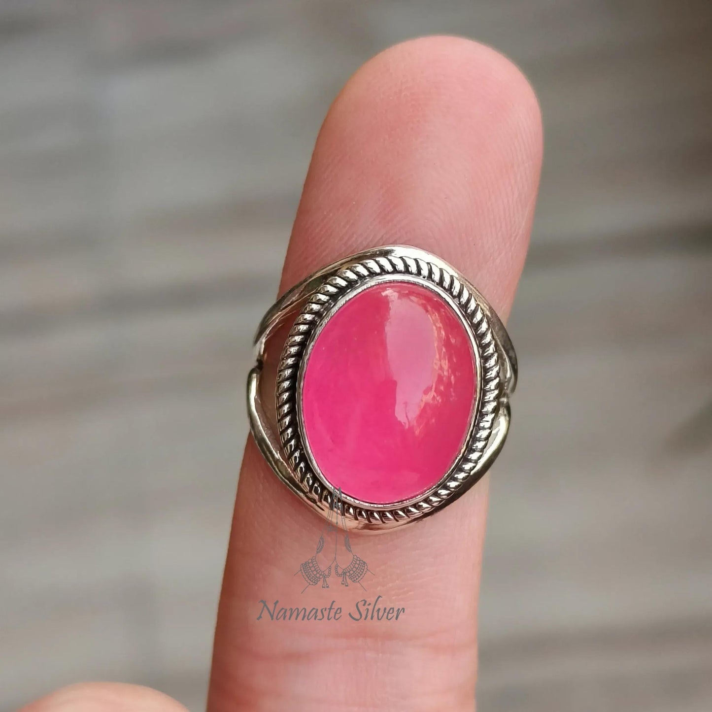 Pink Jade Ring, 925 Sterling Silver Statement Promise Ring, Pink Jade Oval Gemstone Handmade Jewelry, Elegant Proposal Ring, Gift for her