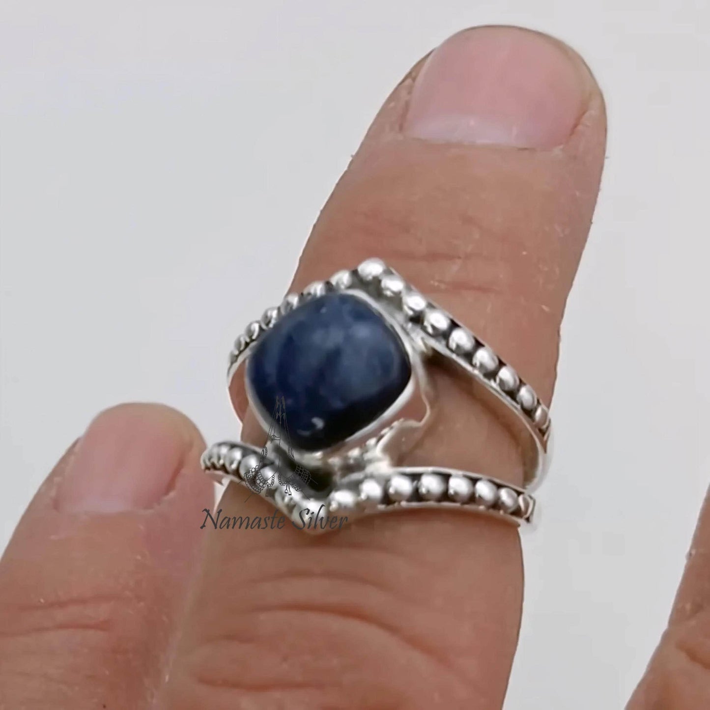 Sodalite Ring, 925 Sterling Silver Promise Ring, Natural Sodalite Cushion Gemstone Handmade Boho Jewelry, Gift for Her, December Birthstone