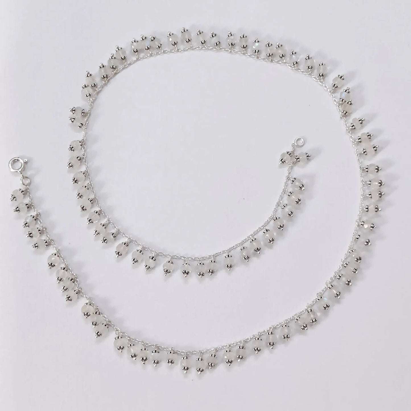 Moonstone Necklace, 925 Sterling Silver Choker Necklace, Natural Rainbow Moonstone Round Beads Handmade String, June Birthstone Gift for her