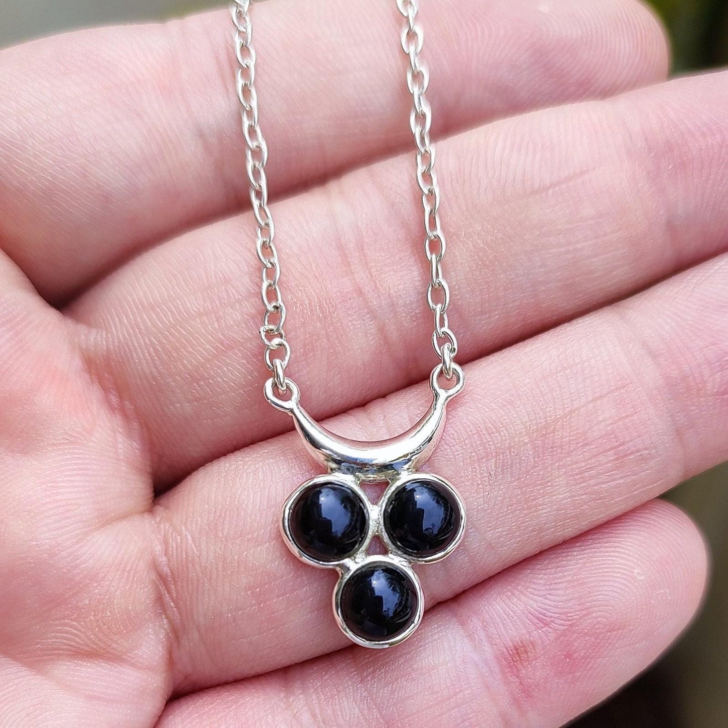 Black Onyx Necklace, 925 Sterling Silver Pendant, Natural Black Onyx Round Gemstone Handmade Boho Jewelry, July Birthstone, Gift for Her