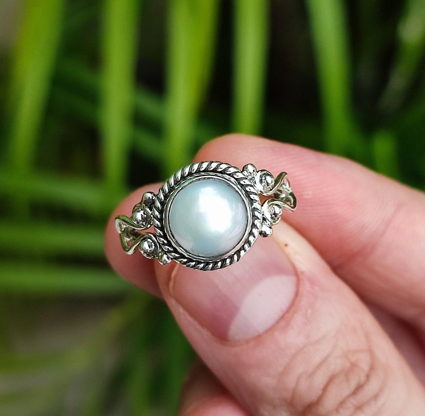 Pearl Ring, 925 Sterling Silver Statement Promise Ring For Women, Freshwater Pearl Handmade Boho Jewelry, June Birthstone, Gift for her