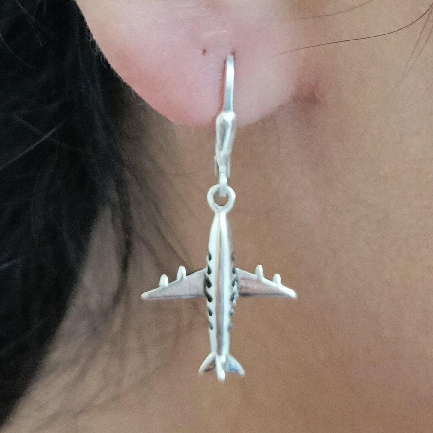 Aeroplane Earrings, 925 Sterling Silver Dangle Earrings, Airplane Earrings, Uniqu Gift For Her, Aviation gift for Pilot Air Crew Staff