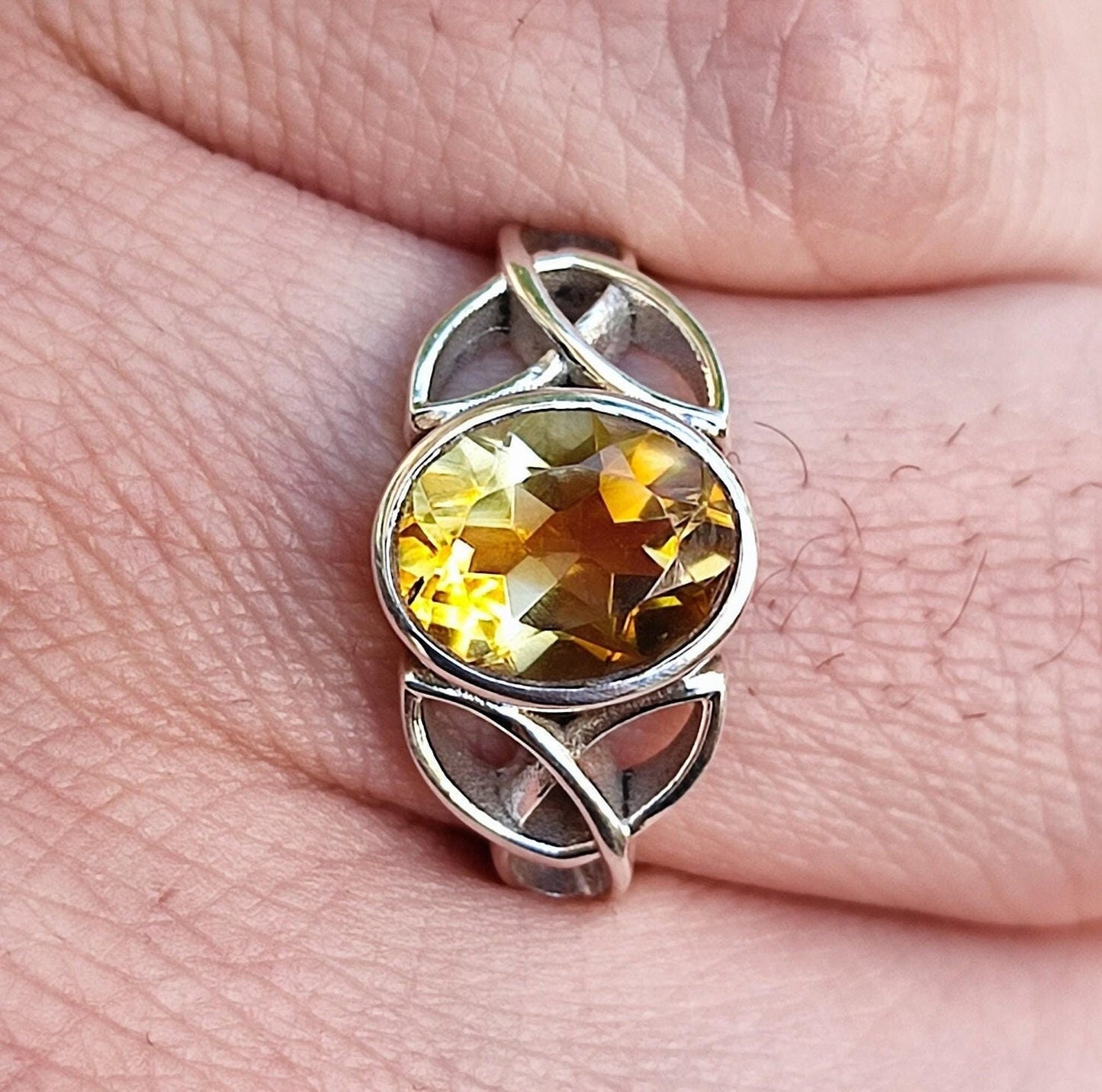 Citrine Celtic Knot Ring, 925 Sterling Silver Promise Ring, Natural Yellow Gemstone Oval Handmade Jewelry, November Birthstone, Gift for Her