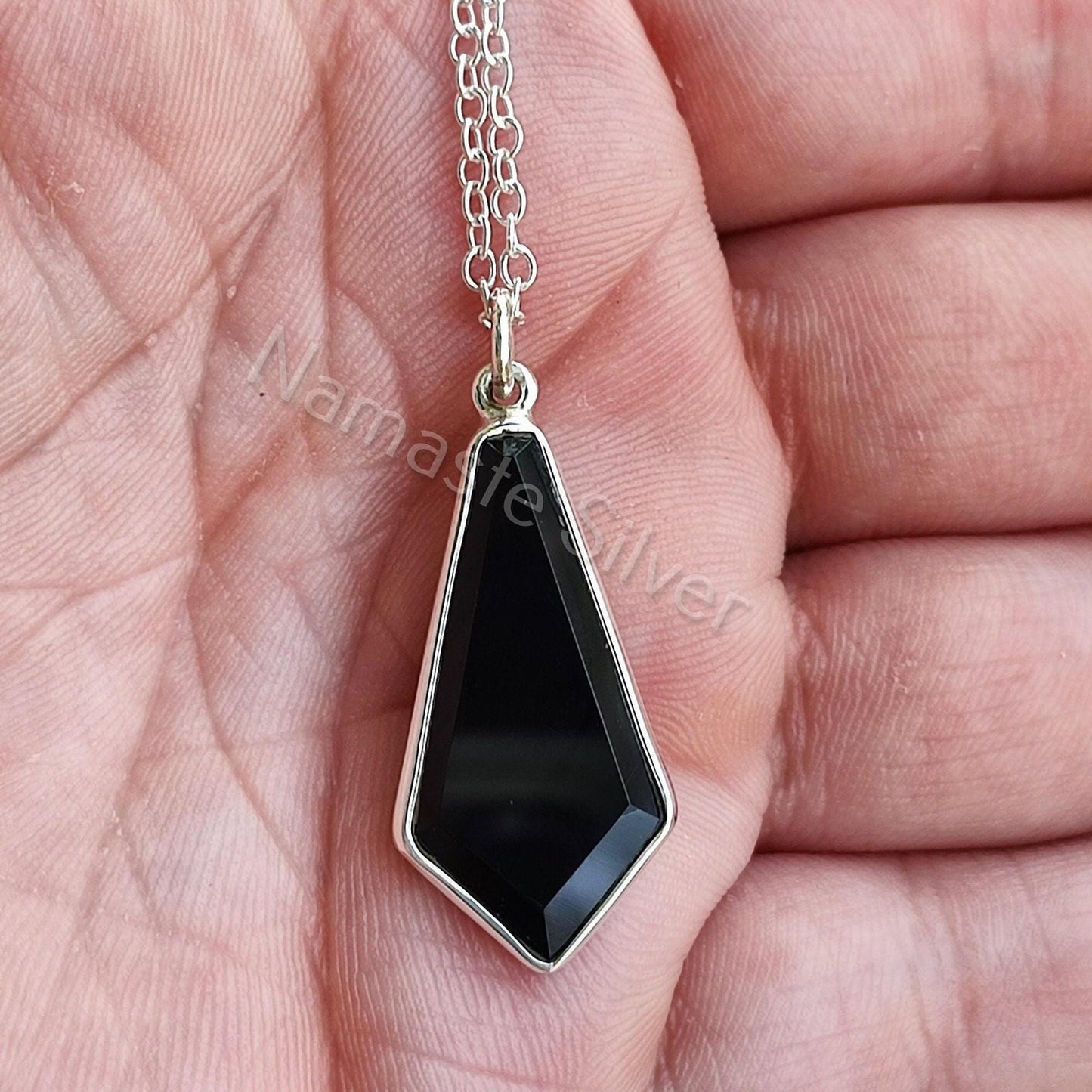 Black Onyx Coffin Necklace, 925 Sterling Silver Handmade Gothic Pendant, Natural Black Gemstone Coffin Jewelry, Halloween Witch Gift For Her