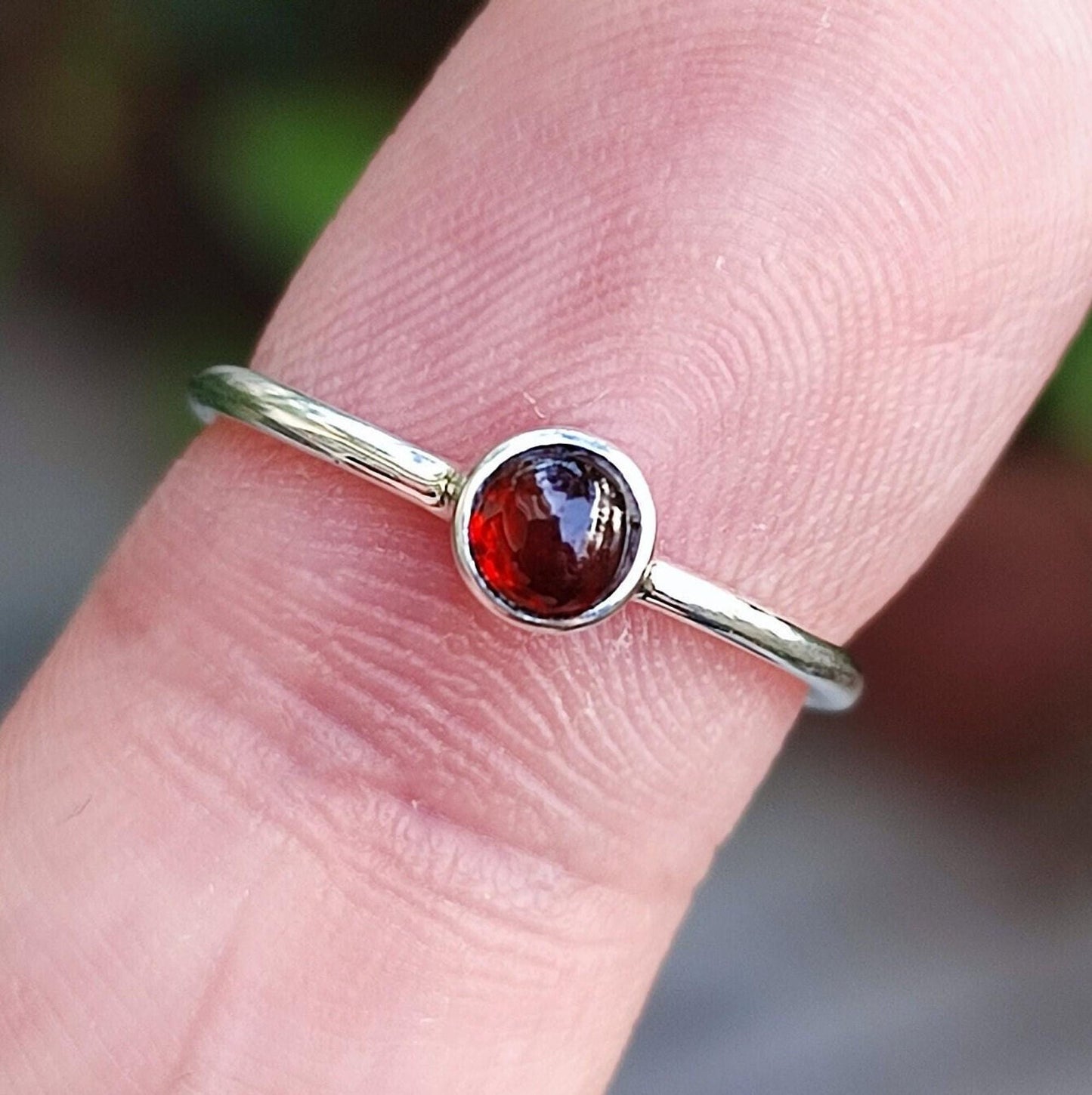 Garnet Ring, 925 Sterling Silver Dainty Promise Ring, Natural Garnet Round Gemstone Handmade Boho Jewelry, January Birthstone, Gift for Her