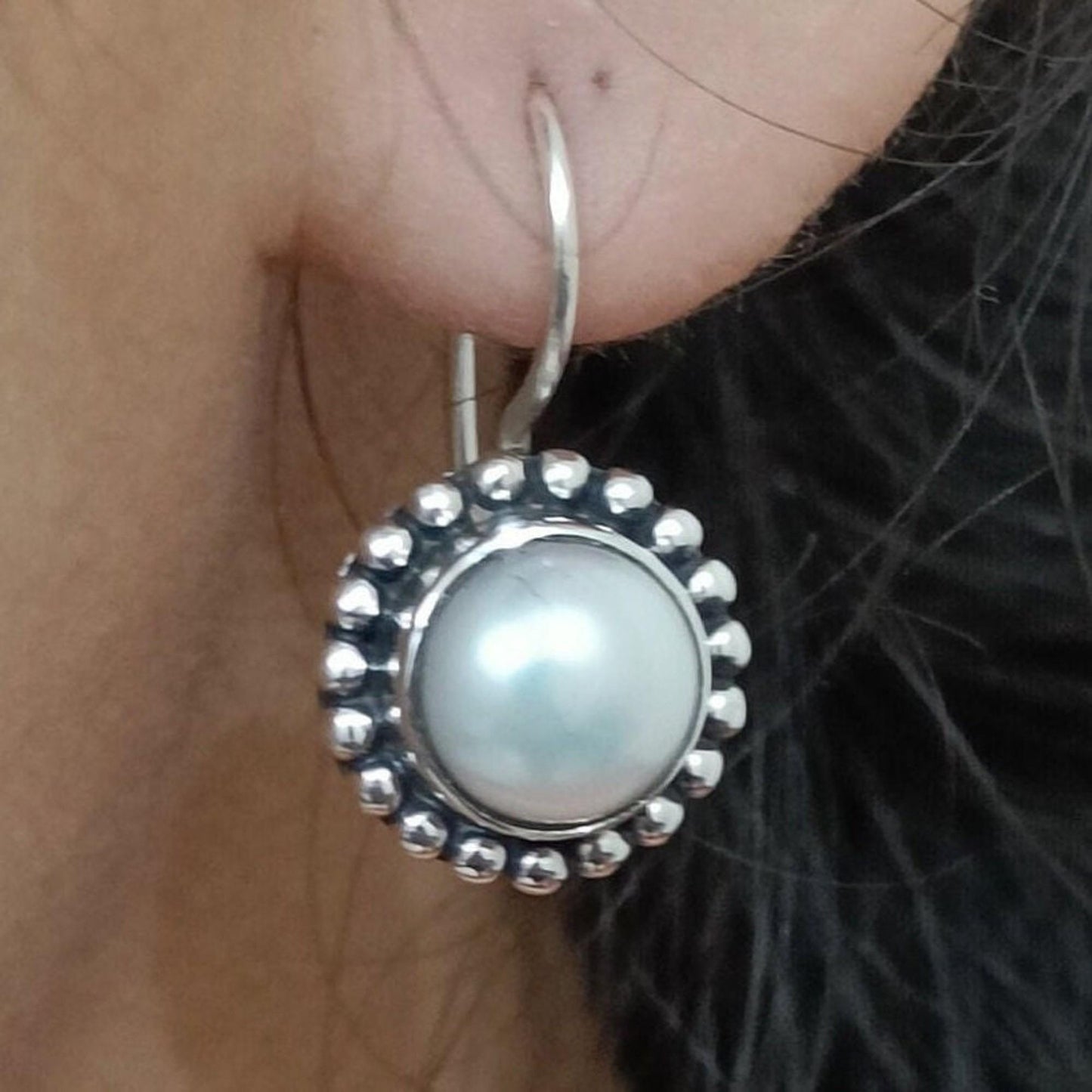 Pearl Earrings, 925 Sterling Silver Dangle Drop Earrings, Freshwater Pearl Handmade Boho Jewelry, Unique Gift for Her, June Birthstone