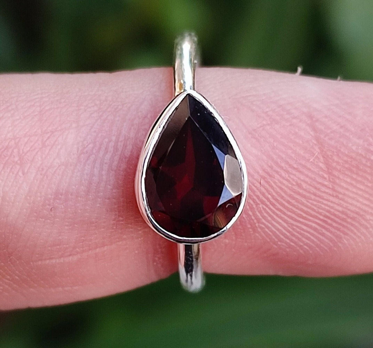 Garnet Stone Silver Ring | Handmade 925 Sterling Silver Promise Ring | Pearshape Natural Gemstone Jewelry | January Birthstone Gift for Her