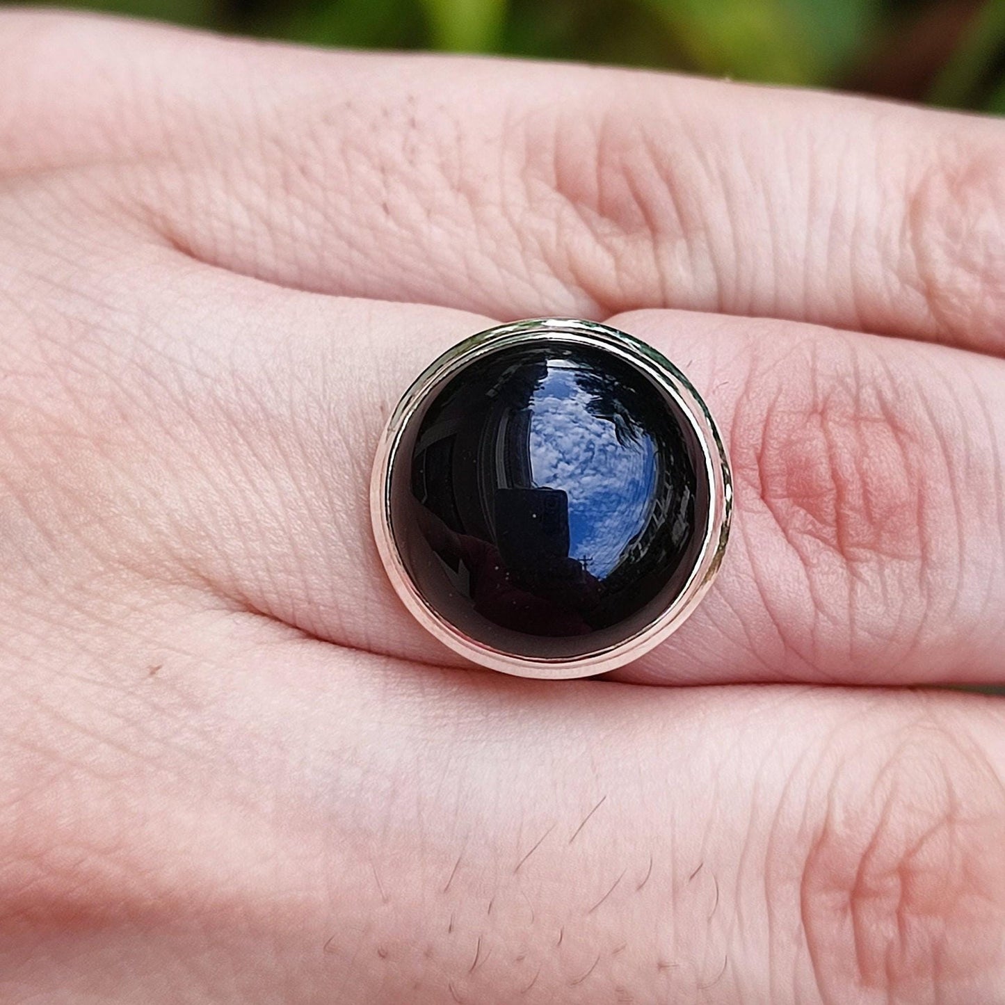 Black Onyx Ring, 925 Sterling Silver Statement Promise Ring, Natural Onyx Round Gemstone Handmade Jewelry, July Birthstone, Gift for Her