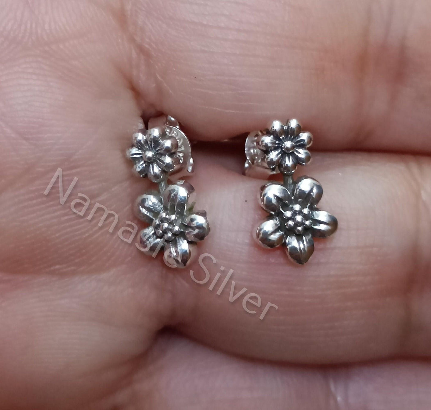 Flower Stud Earrings, 925 Sterling Silver Floral Stud Post, Handmade Dainty Minimalist Jewelry, Floral Studs for Girls, Cute Gift for Her