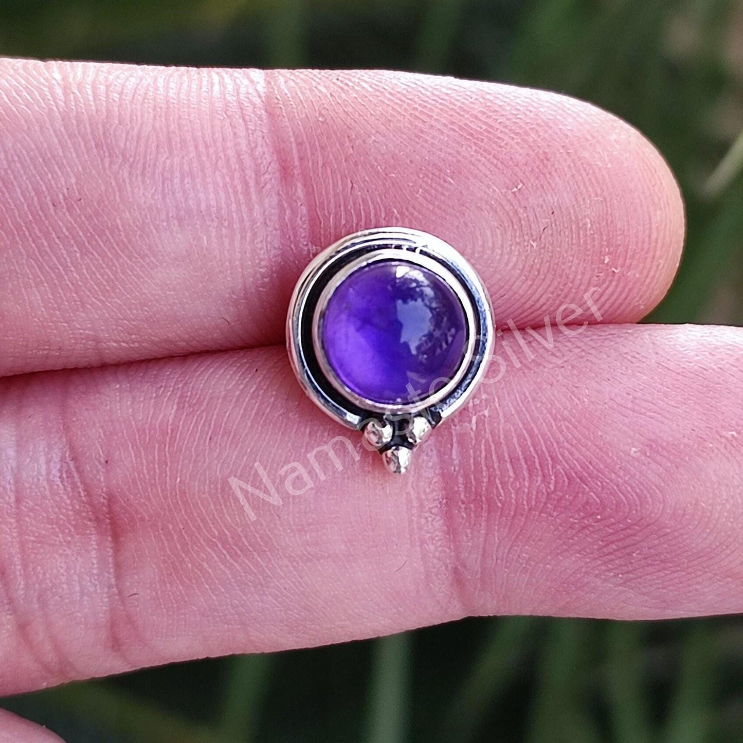 Amethyst Stud Earrings, 925 Sterling Silver Stud Posts, Natural Purple Round Gemstone Handmade Jewelry, February Birthstone, Gift for Her