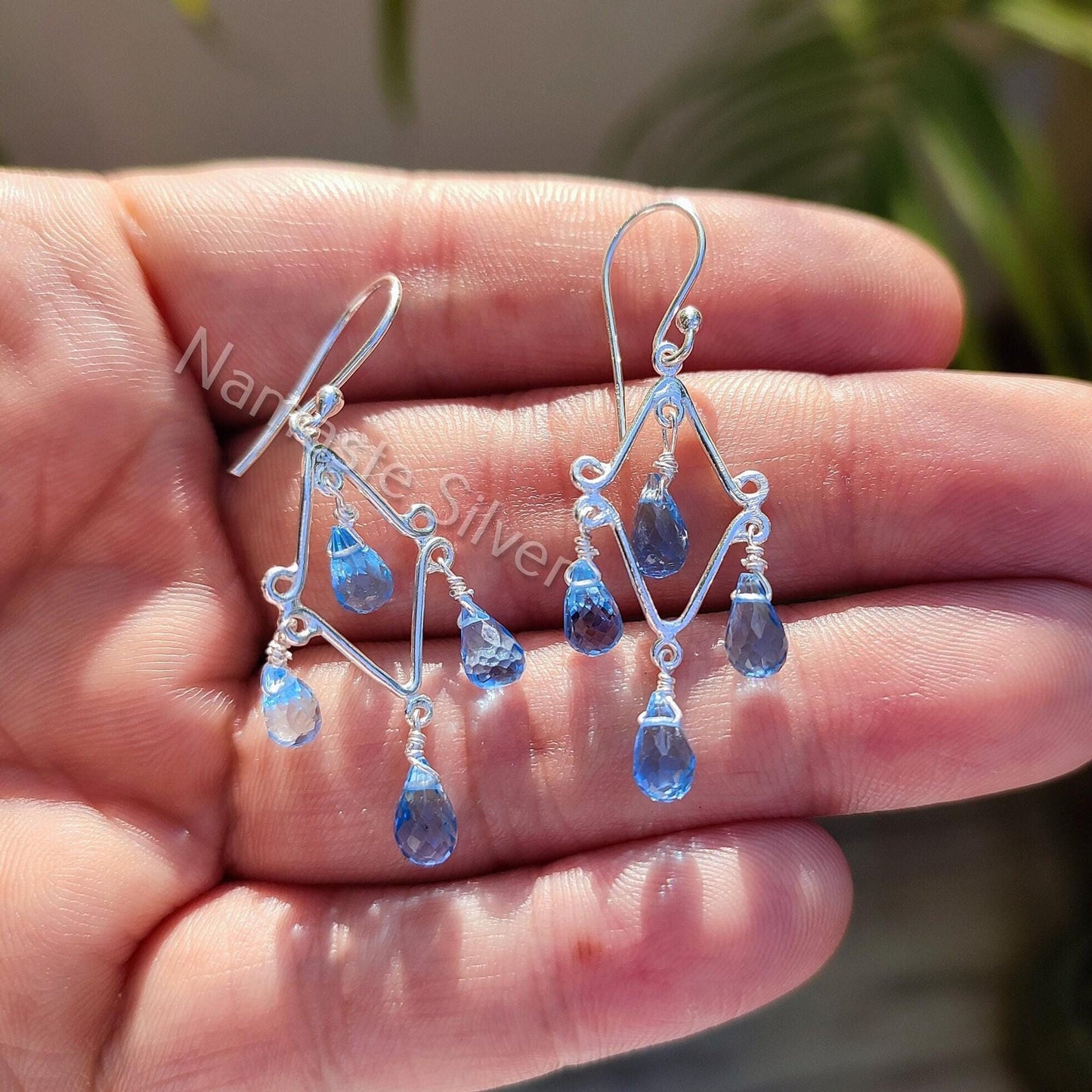 Blue Topaz Earrings, 925 Sterling Silver Handmade Dangle Drop Earrings, Natural Blue Topaz Teardrop Beads Jewelry, Gift for her