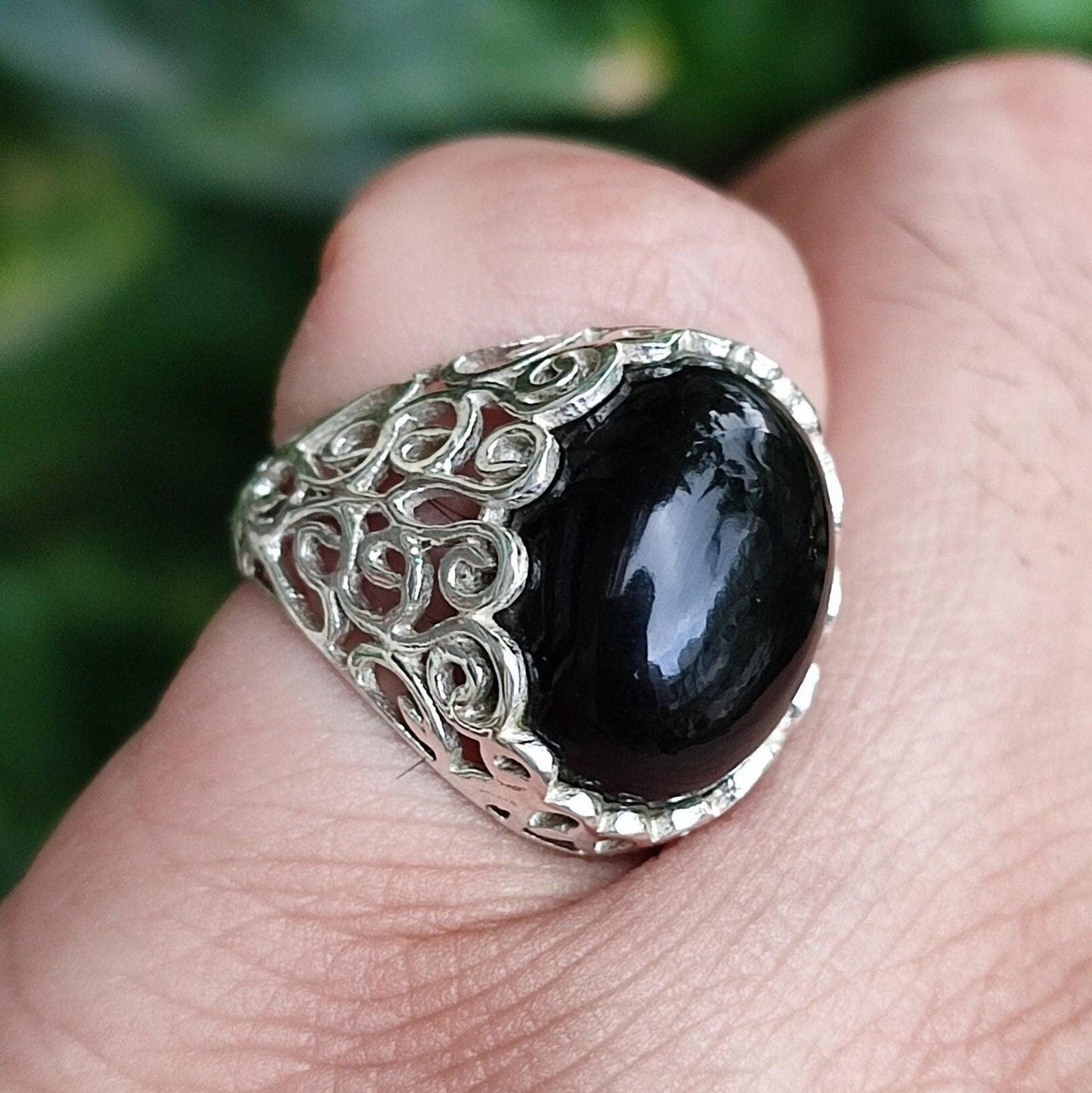Black Onyx Ring, 925 Sterling Silver Statement Promise Ring, Natural Onyx Oval Gemstone Handmade Boho Jewelry, July Birthstone, Gift for her