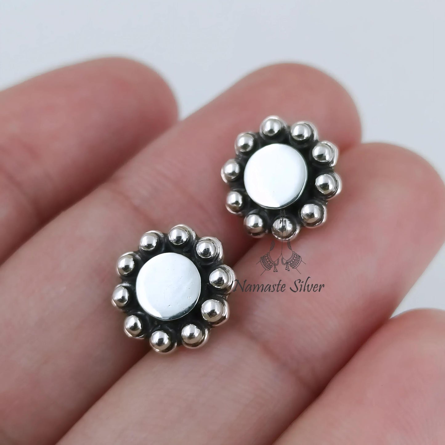 Floral Stud Earrings, 925 Sterling Silver Flower Stud Posts, Handmade Dainty Minimalist Jewelry, Tiny Floral Silver Studs, Cute Gift for Her