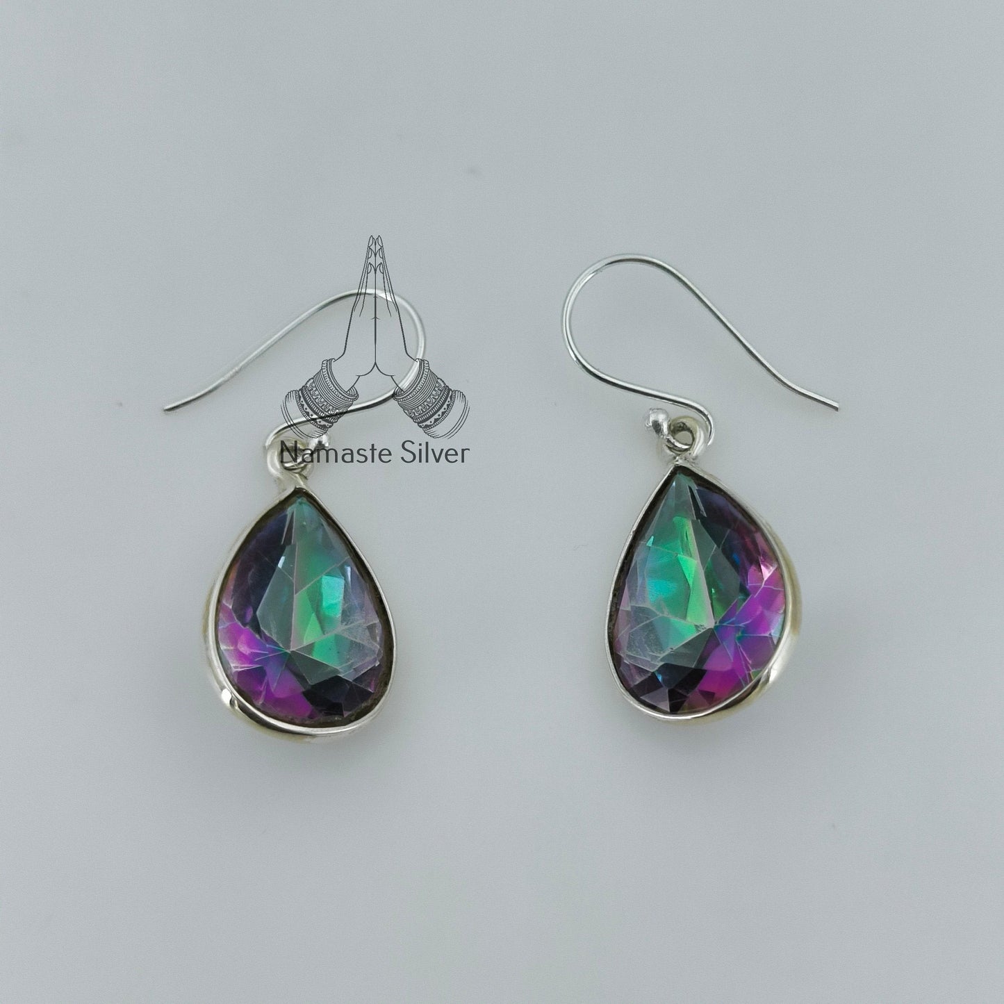 Aurora Mystic Topaz Earrings, 925 Sterling Silver Dangle Earrings, Pear Shape Mystique Topaz Gemstone Handmade Jewelry, Unique Gift For Her
