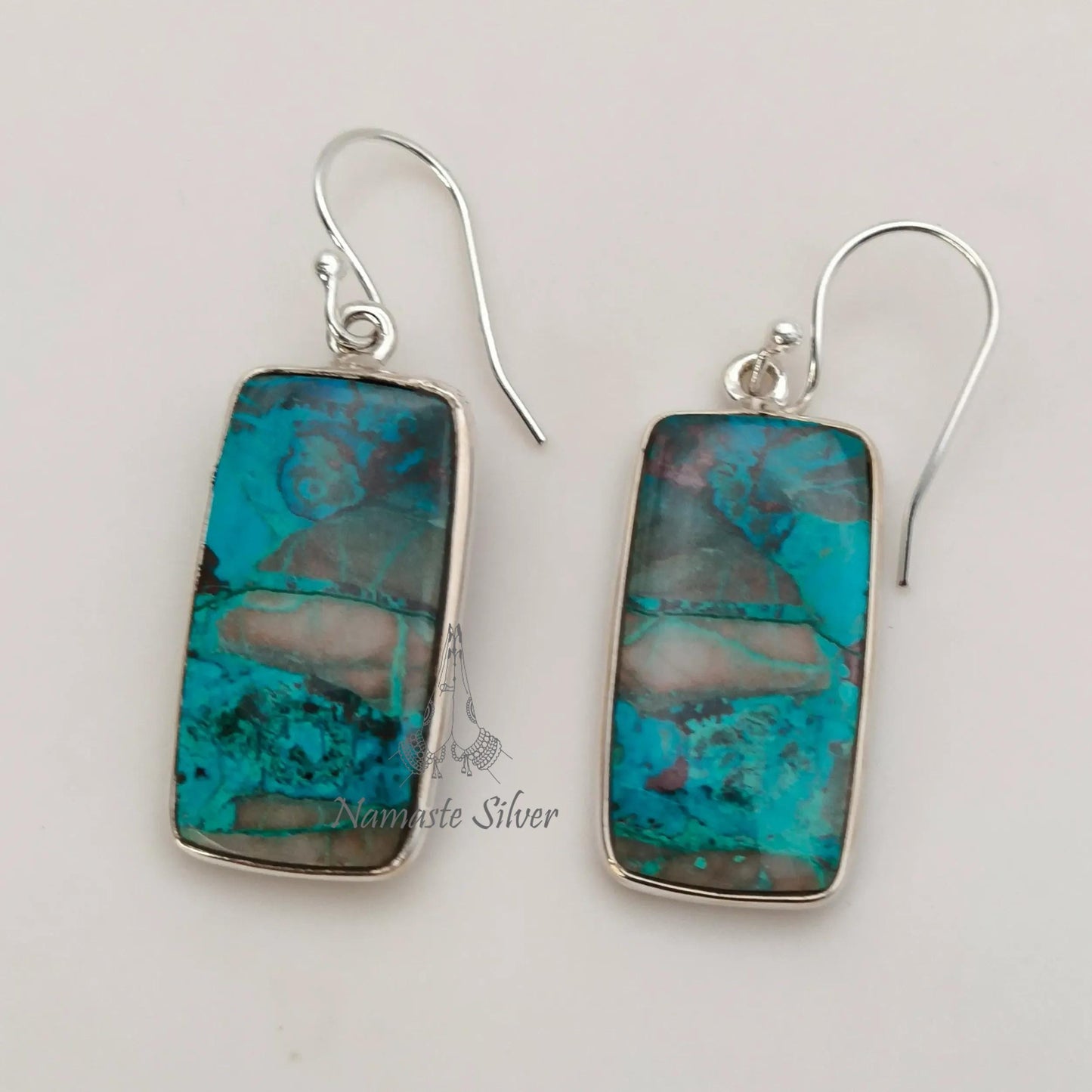 Shattuckite Earrings, 925 Sterling Silver Dangle Earrings, Natural Shattuckite Cushion Gemstone Handmade Jewelry, OOAK Gift For Her