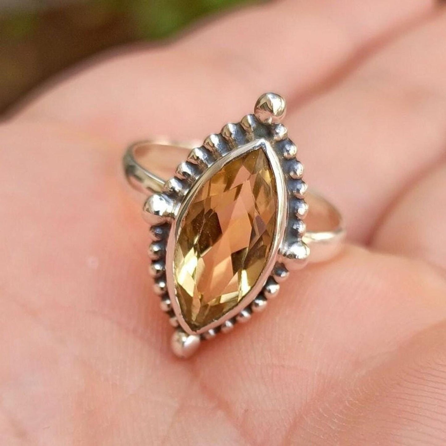 Citrine Ring, 925 Sterling Silver Promise Ring, Natural Yellow Citrine Marquise Gemstone Handmade Jewelry, November Birthstone, Gift for Her