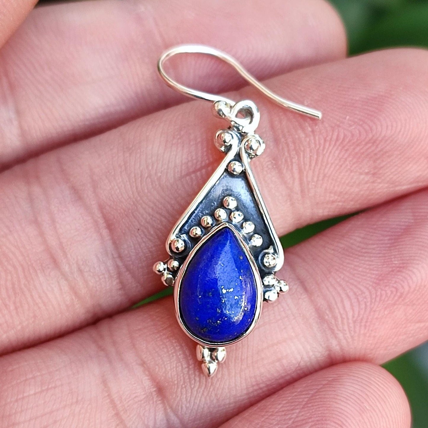 Lapis Lazuli Earrings, 925 Sterling Silver Dangle Earrings, Natural Lapis Gemstone Handmade Boho Jewelry, September Birthstone, Gift for her