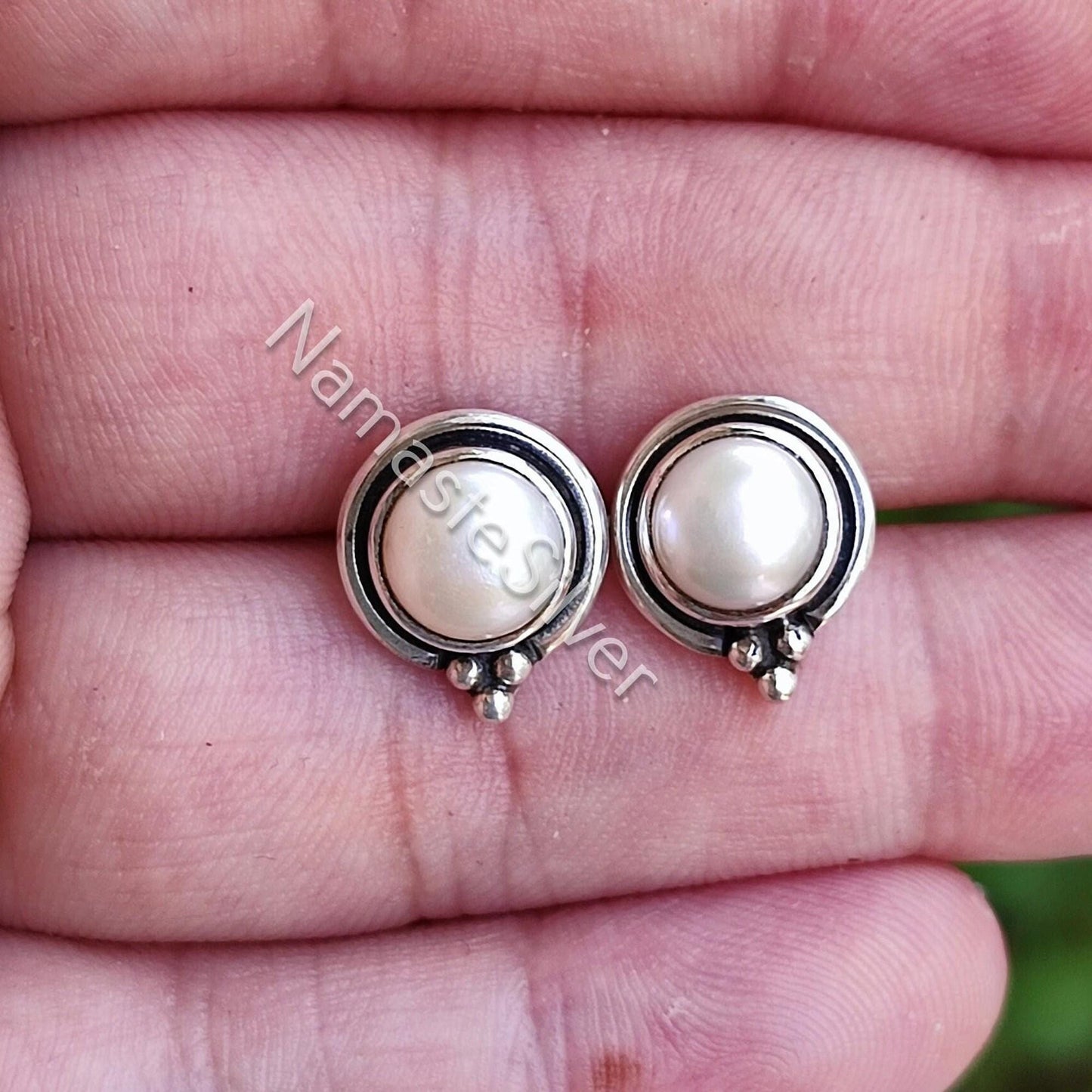 Pearl Earrings, 925 Sterling Silver Stud Posts, Freshwater Pearl Handmade Stud Earrings, June Birthstone, Unique Pearl Jewelry, Gift for her