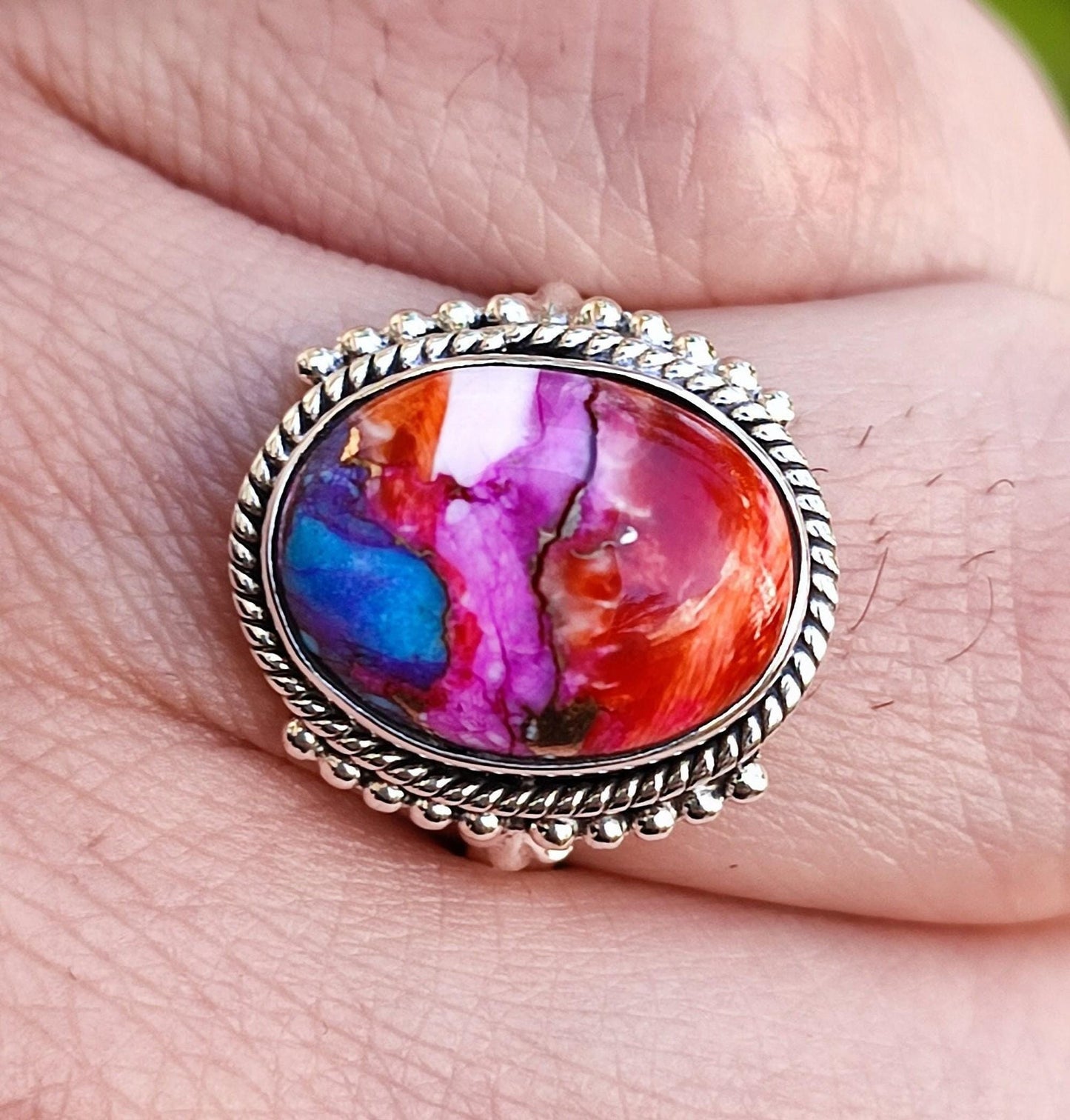 Oyster Copper Turquoise Ring,925 Sterling Silver Statement Promise Ring, Oyster Copper Turquoise Oval Handmade Boho Jewelry, Gift for Her