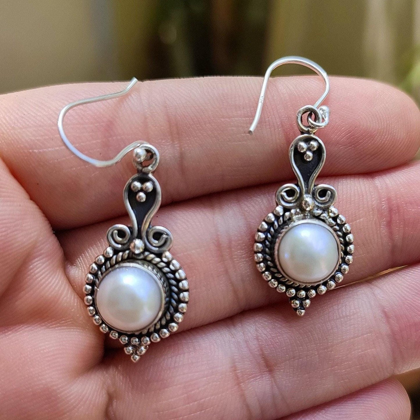 Pearl Earrings, 925 Sterling Silver Dangle Earrings, Freshwater Pearl Handmade Boho Jewelry, June Birthstone, Gift for Her Anniversary