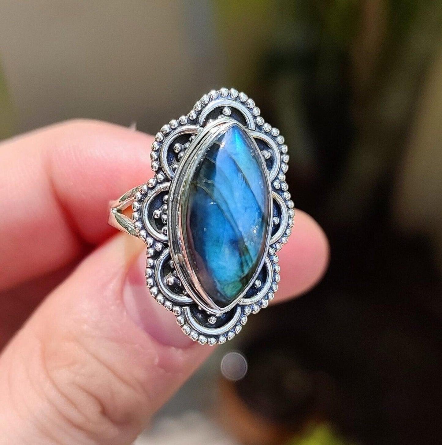 Labradorite Ring, 925 Sterling Silver Promise Ring, Natural Labradorite Marquise Gemstone Handmade Jewelry, February Birthstone Gift for her