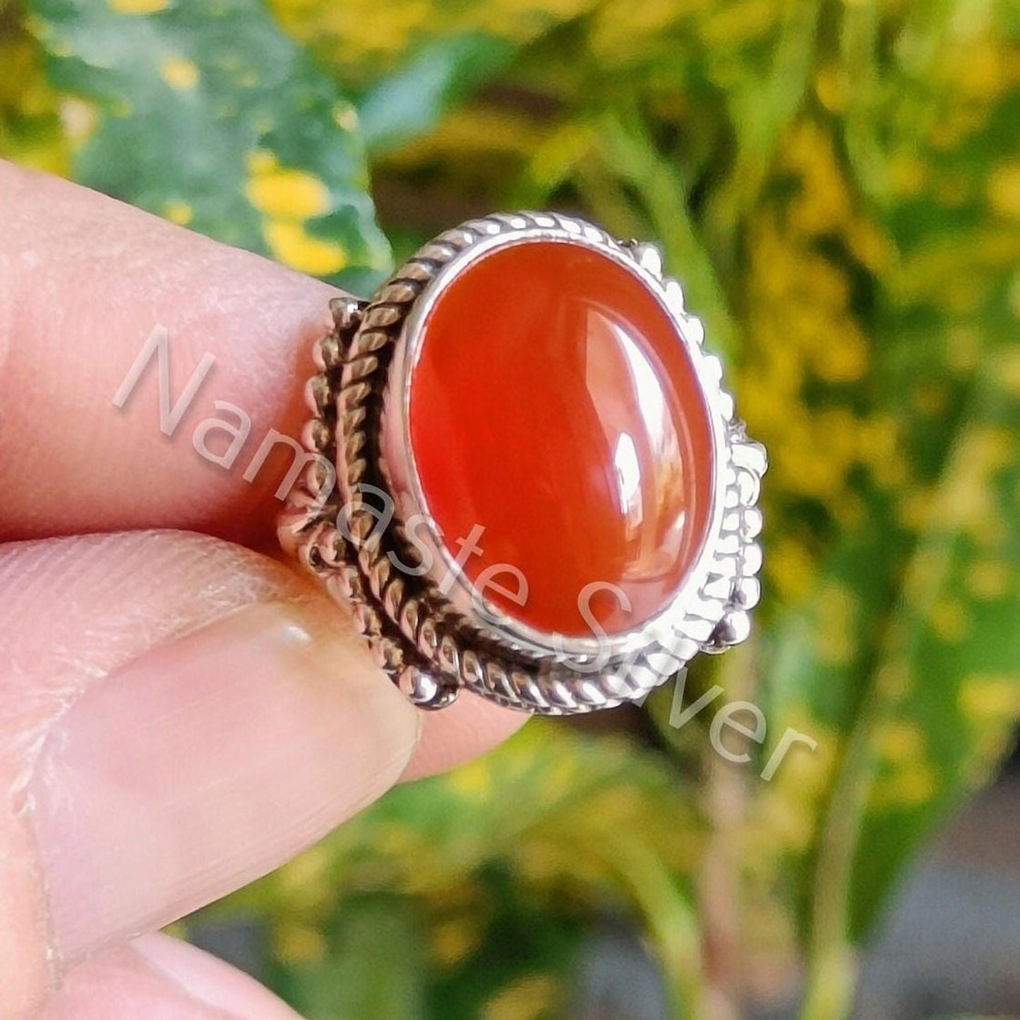 Carnelian Ring, 925 Sterling Silver Statement Promise Ring, Natural Red Carnelian Oval Gemstone Handmade Boho Jewelry, Gift for Her Birthday