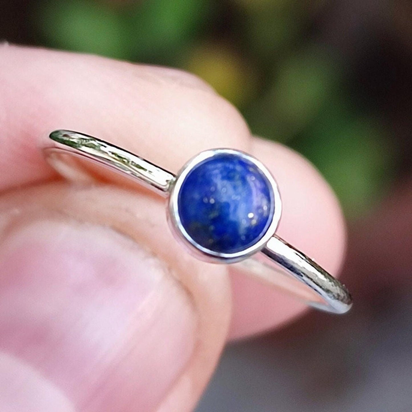 Lapis Lazuli Ring, 925 Sterling Silver Dainty Promise Ring, Natural Lapis Lazuli Round Gemstone Handmade Jewelry, Birthstone Gift for Her