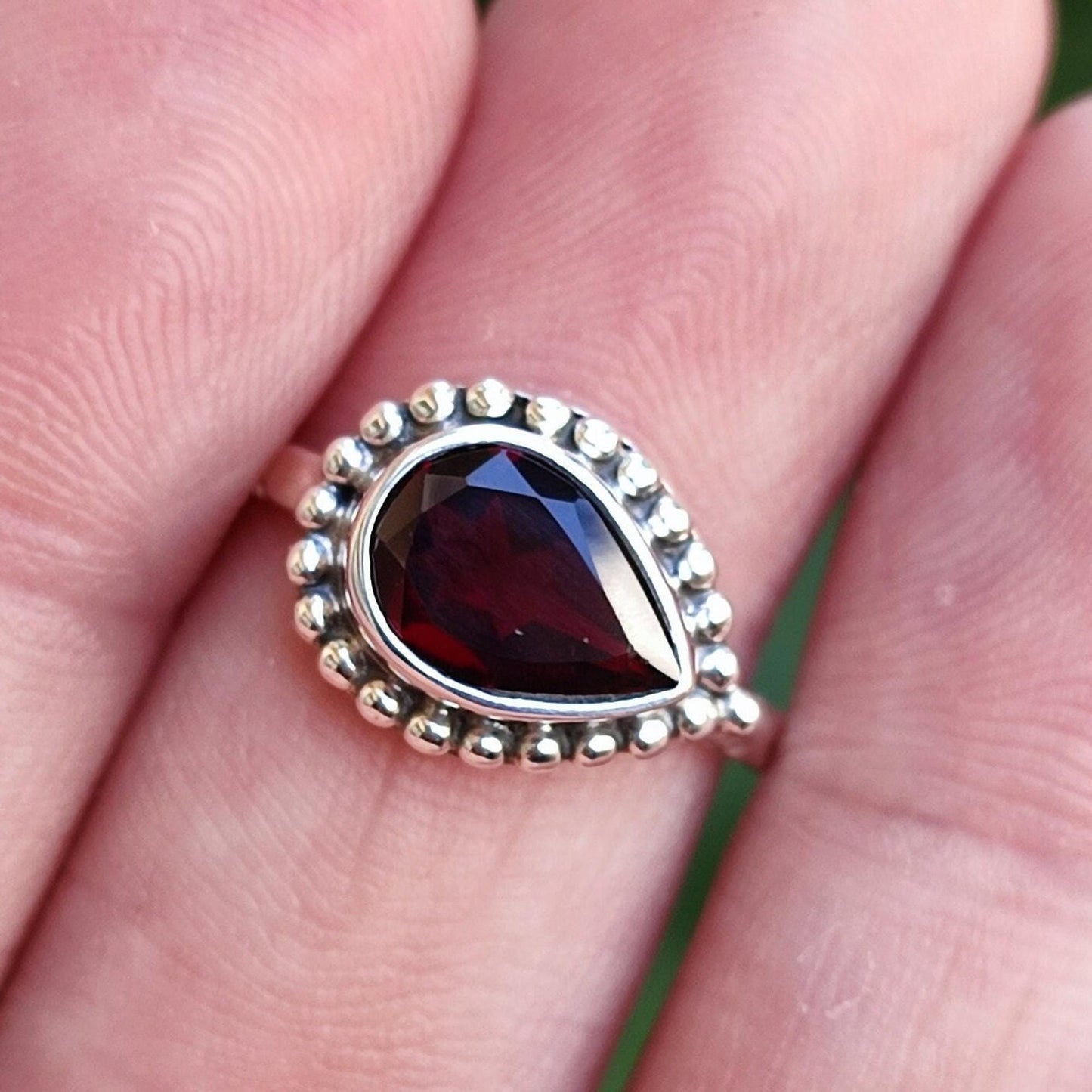Natural Garnet Pear shape Ring, 925 Sterling Silver Handmade Promise Ring, Garnet Gemstone Boho Jewelry, January Birthstone, Gift for her