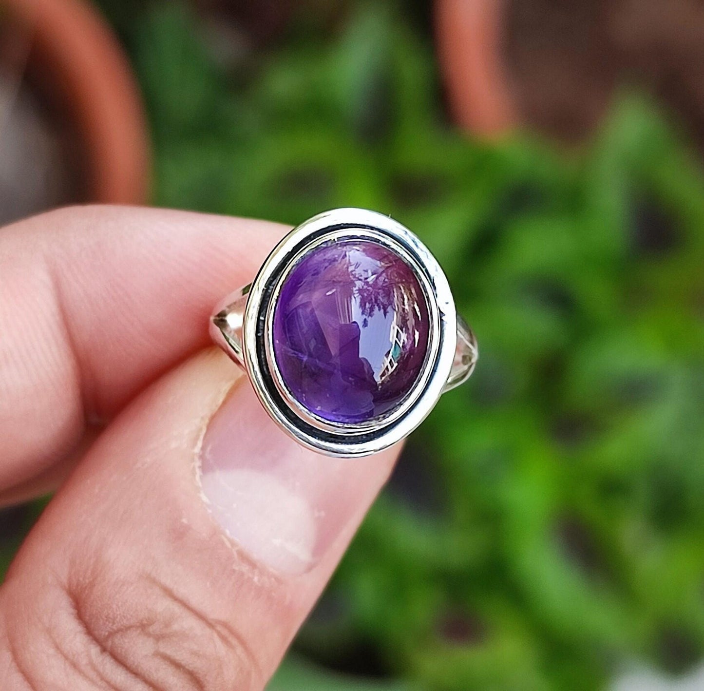 Amethyst Ring, 925 Sterling Silver Handmade Statement Promise Ring, Natural Amethyst Oval Gemstone Jewelry, February Birthstone Gift for Her
