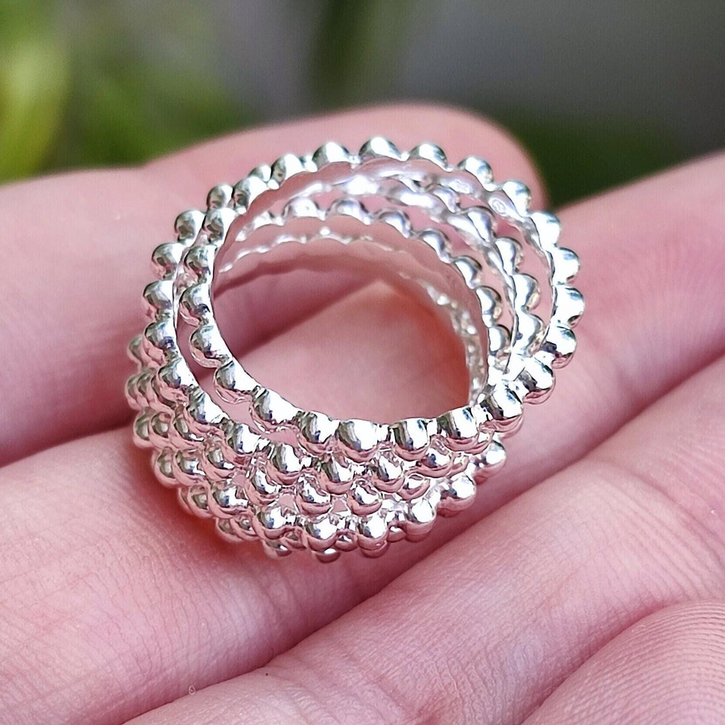 Silver Bead Ring, 925 Sterling Silver Handmade Stackable Dainty Ring Bands, Gift For Her, Silver Beaded Ring, Stacking Ring Set, Thin Ring