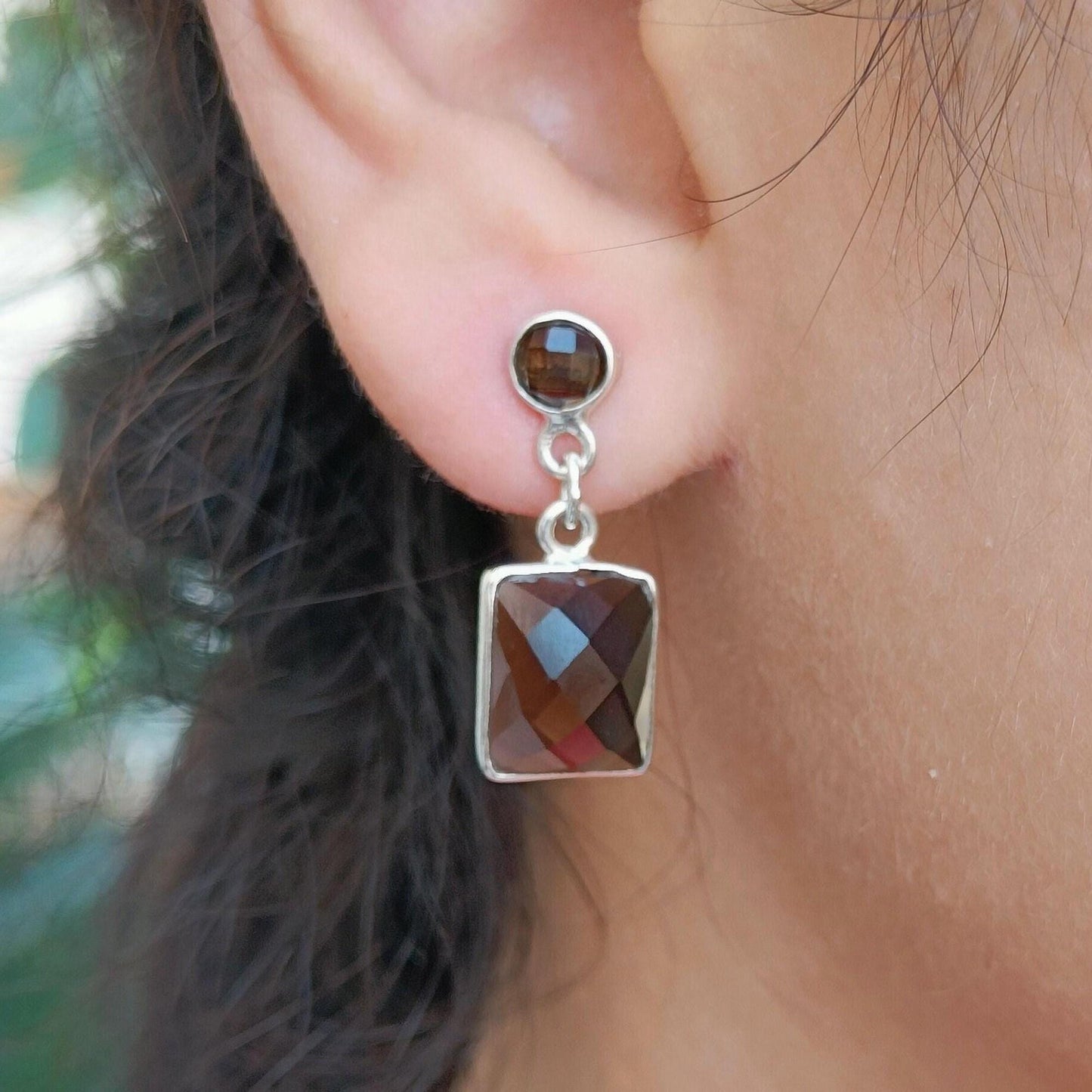 Smoky Quartz Dangle Earrings, 925 Sterling Silver Handmade Earrings, Natural Smoky Quartz Cushion Jewelry, November Birthstone, Gift for Her