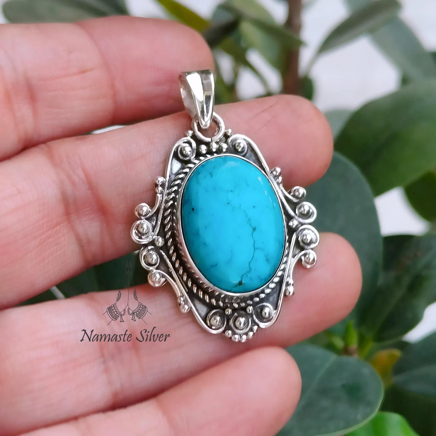 Turquoise Pendant, 925 Sterling Silver Locket, Natural Blue Turquoise Oval Gemstone Handmade Boho Jewelry, Gift For Her, December Birthstone