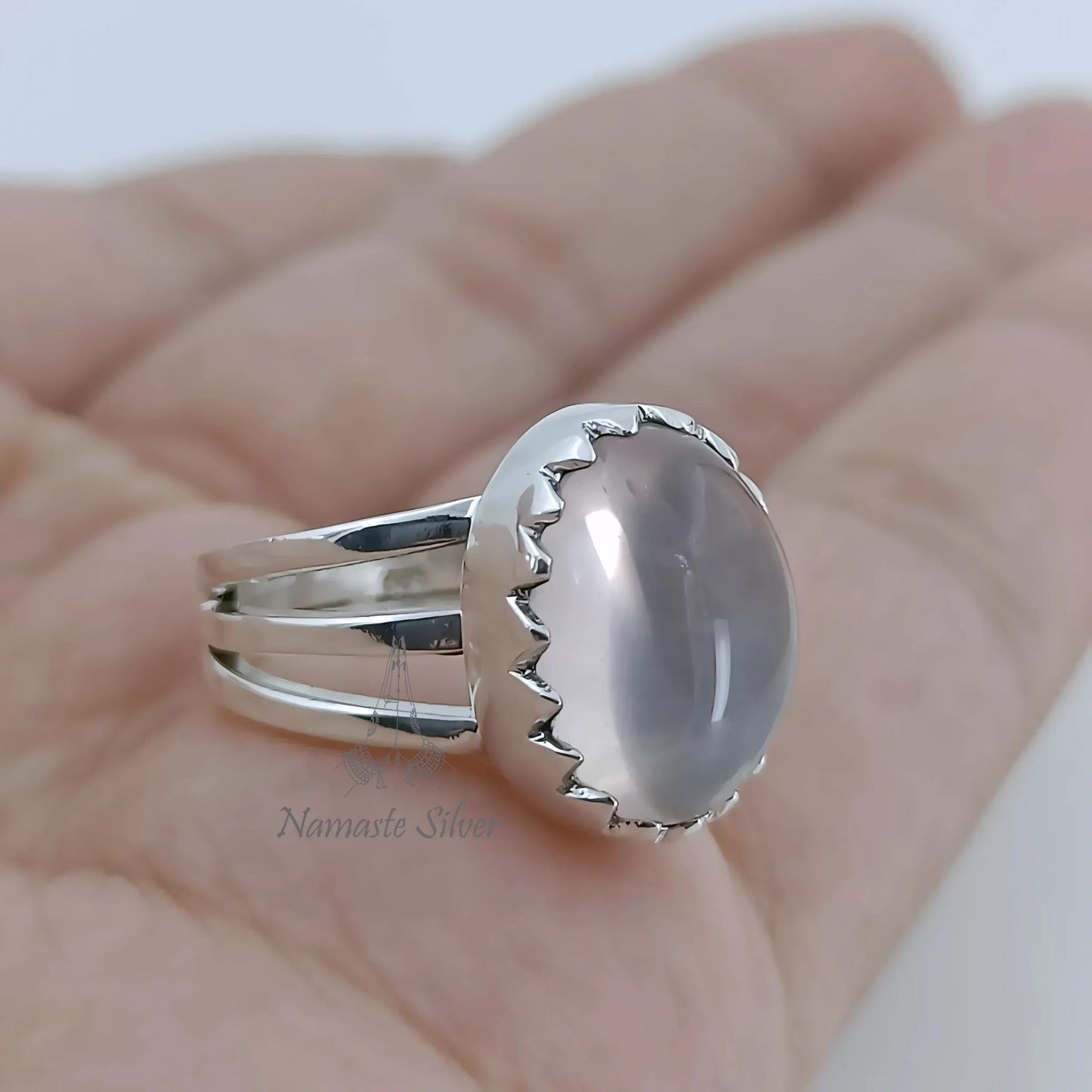 Rose Quartz Ring, 925 Sterling Silver Statement Promise Ring, Natural Pink Gemstone Oval Handmade Jewelry, January Birthstone, Gift for her