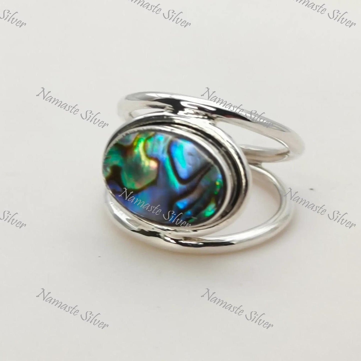 Abalone Shell Ring, 925 Sterling Silver Statement Promise Ring, Natural Ocean Seashell Oval Handmade Jewelry, Paua Shell Ring, Gift for her