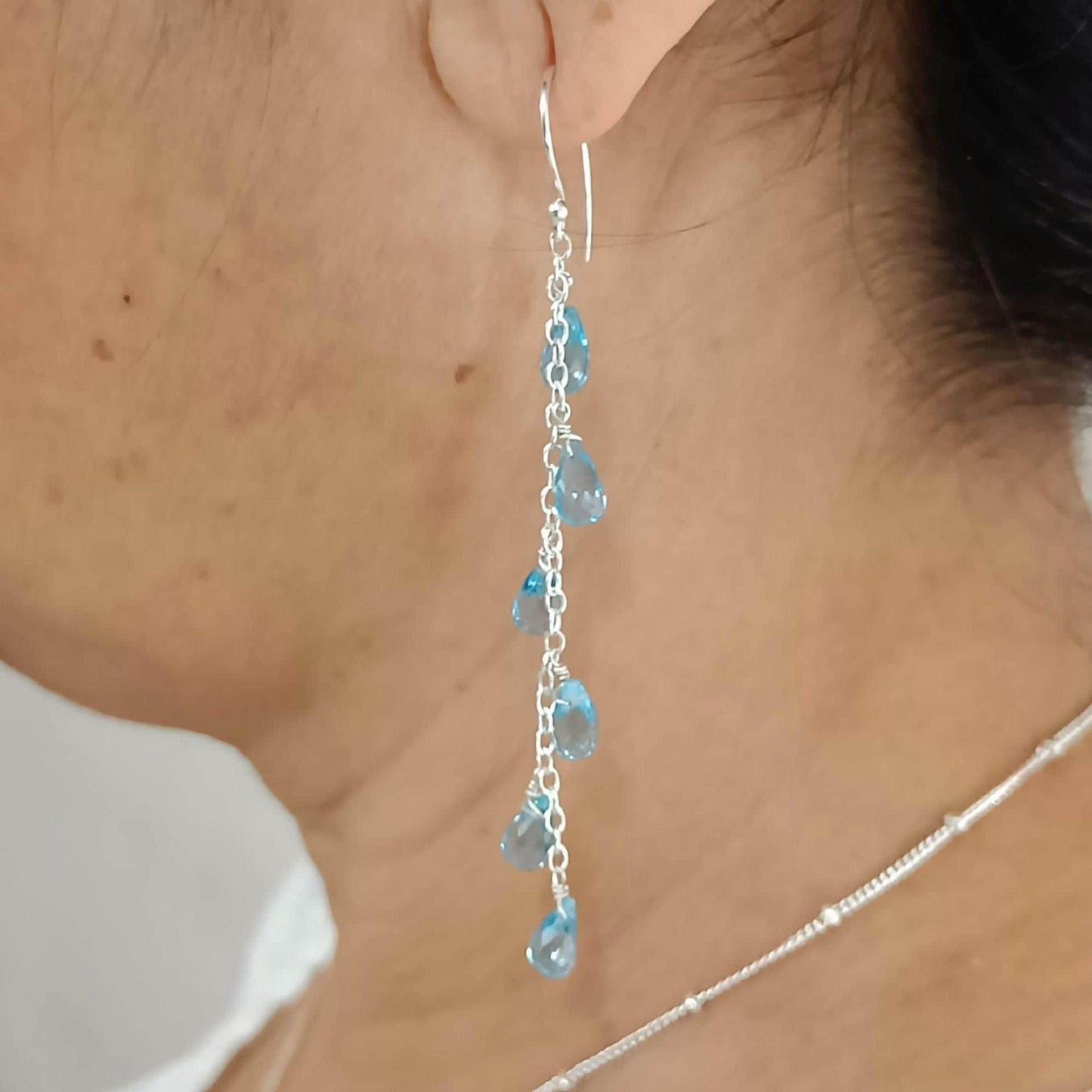 Blue Topaz Earrings, 925 Sterling Silver Dangle Earrings, Natural Topaz Tear Drops Gemstone Boho Jewelry, December Birthstone, Gift for Her