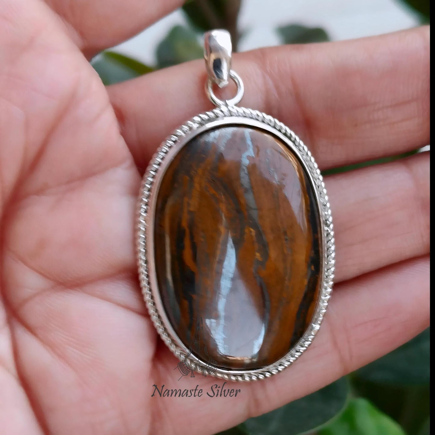 Pendant Tigers Eye, 925 Sterling Silver Locket, Natural Tiger's Eye Oval Gemstone Handmade Boho Jewelry, Unique Birthstone Gift for Her, Him