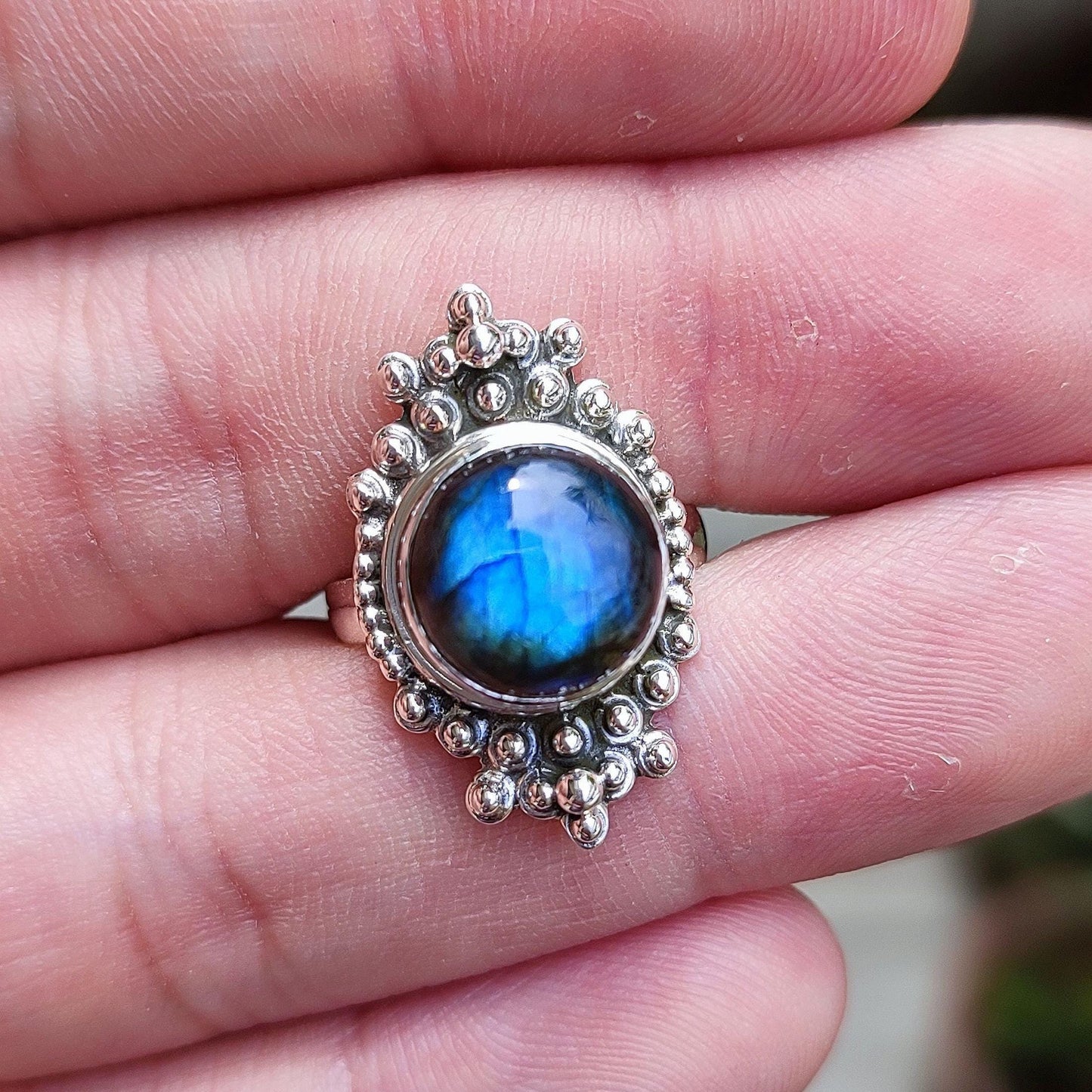 Labradorite Ring, 925 Sterling Silver Statement Promise Ring, Natural Labradorite Round Gemstone Handmade Boho Jewelry, unique Gift for her