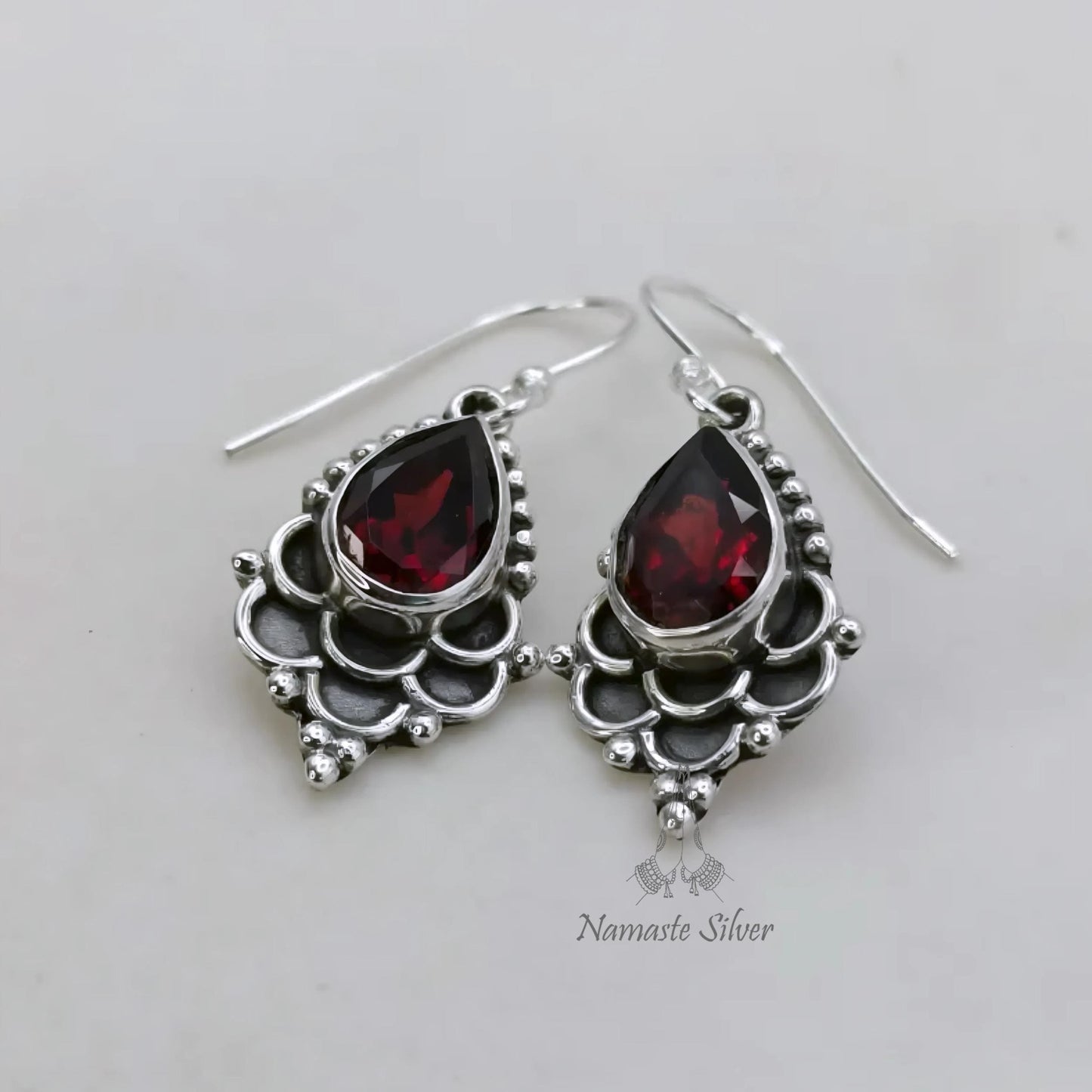 Garnet Earrings, 925 Sterling Silver Dangle Earrings, Natural Garnet Pear Shape Handmade Jewelry, January Birthstone, Unique Gift for Her