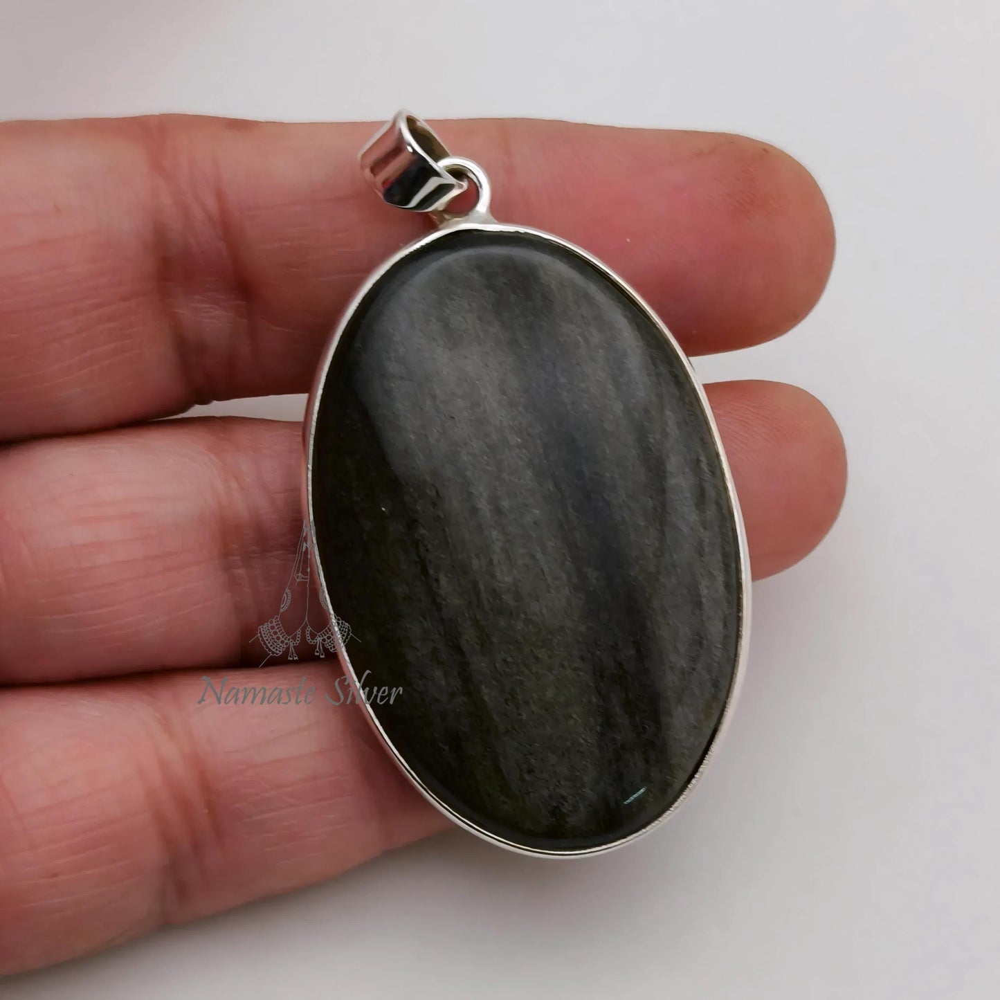 Gold Sheen Obsidian Pendant, 925 Sterling Silver Handmade Locket, Natural Gold Sheen Obsidian Oval Gemstone Jewelry, Unique Gift for Her