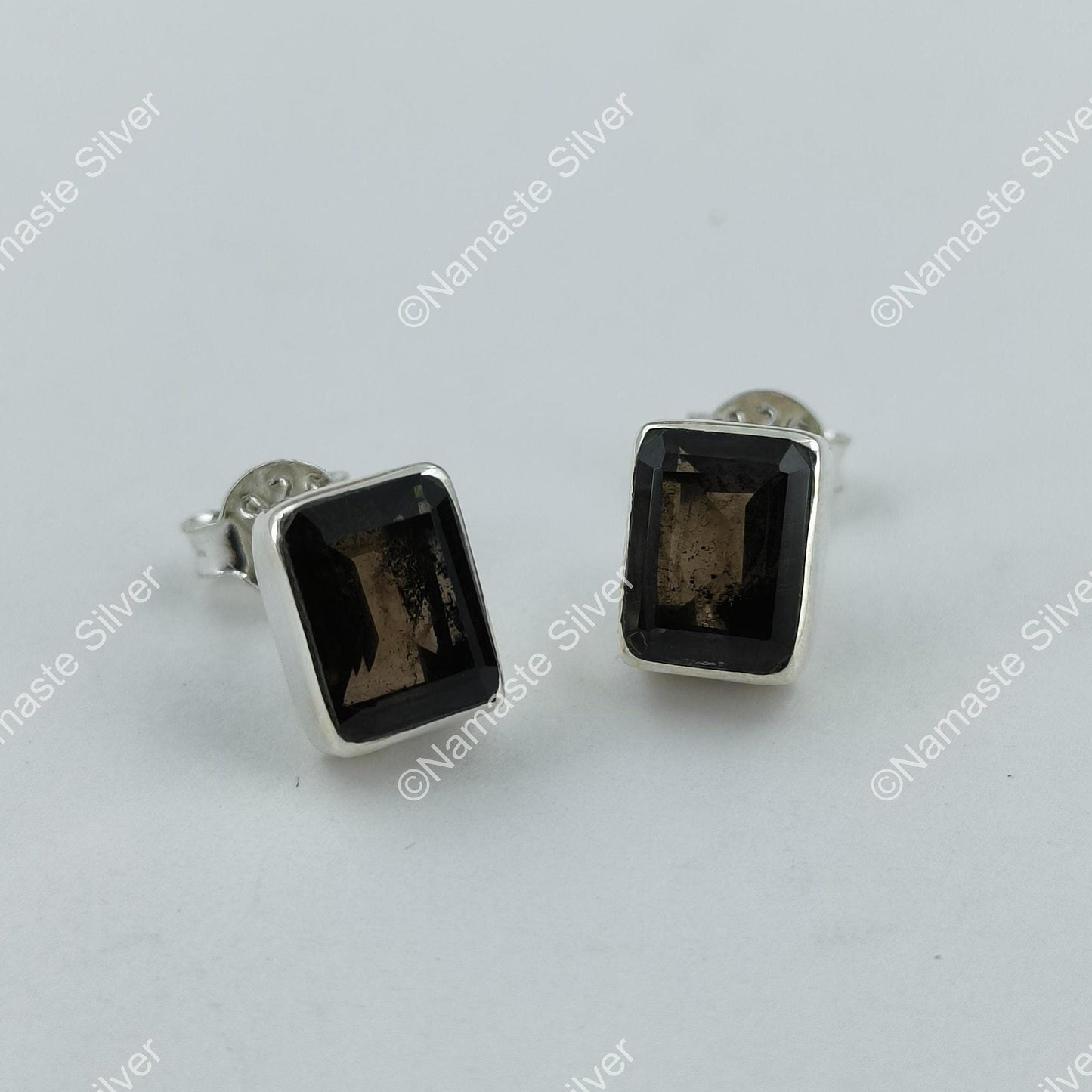 Smoky Quartz Earrings, 925 Sterling Silver Stud Posts, Natural Smoky Quartz Octagon Handmade Jewelry, November Birthstone, Cute Gift for Her