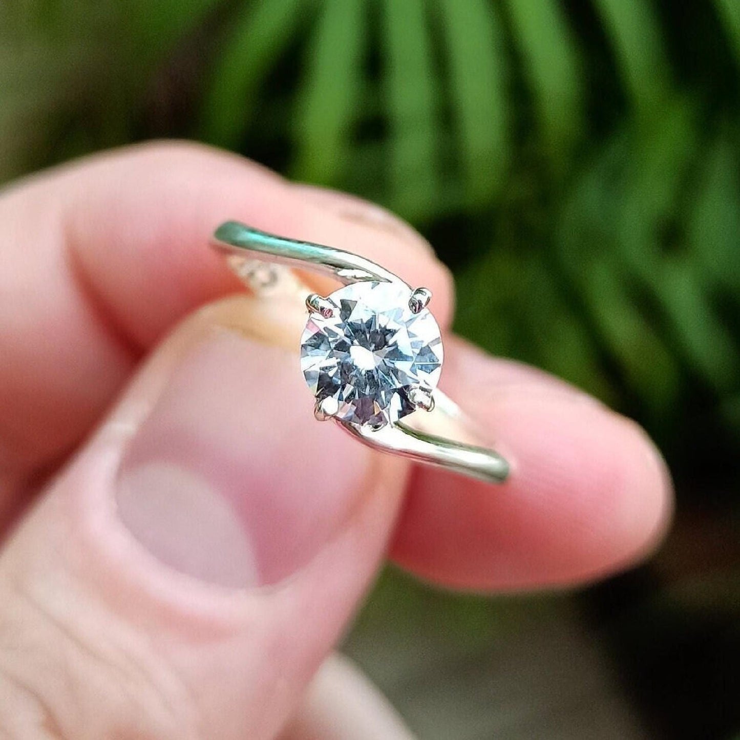 Cubic Zirconia Ring, 925 Sterling Silver Promise Solitaire Ring for Women, 4 Carat CZ Round Handmade Jewelry, Proposal Gift for Her Birthday