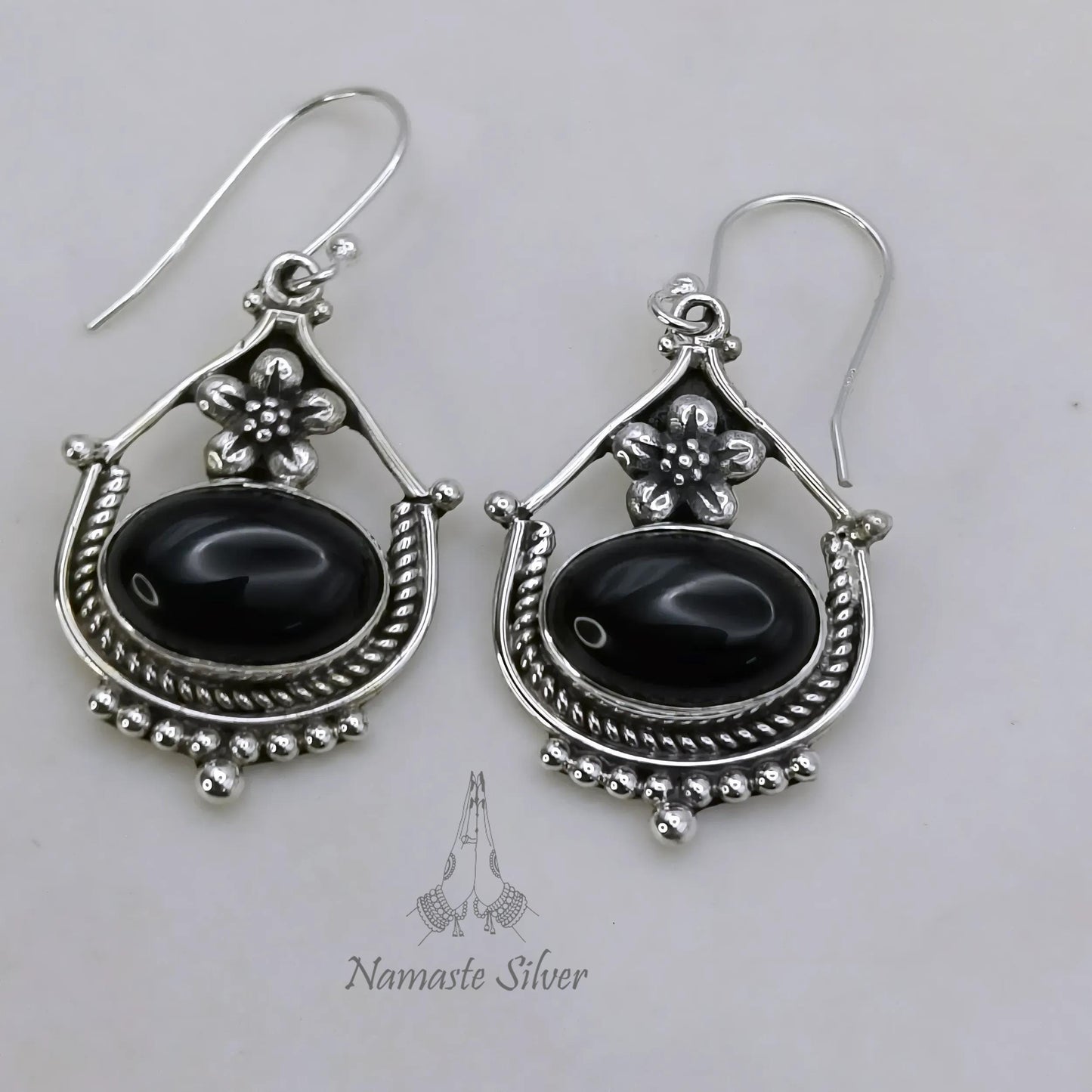 Black Onyx Earrings, 925 Sterling Silver Dangle Earrings, Natural Black Onyx Oval Gemstone Handmade Jewelry, July Birthstone, Gift for Her