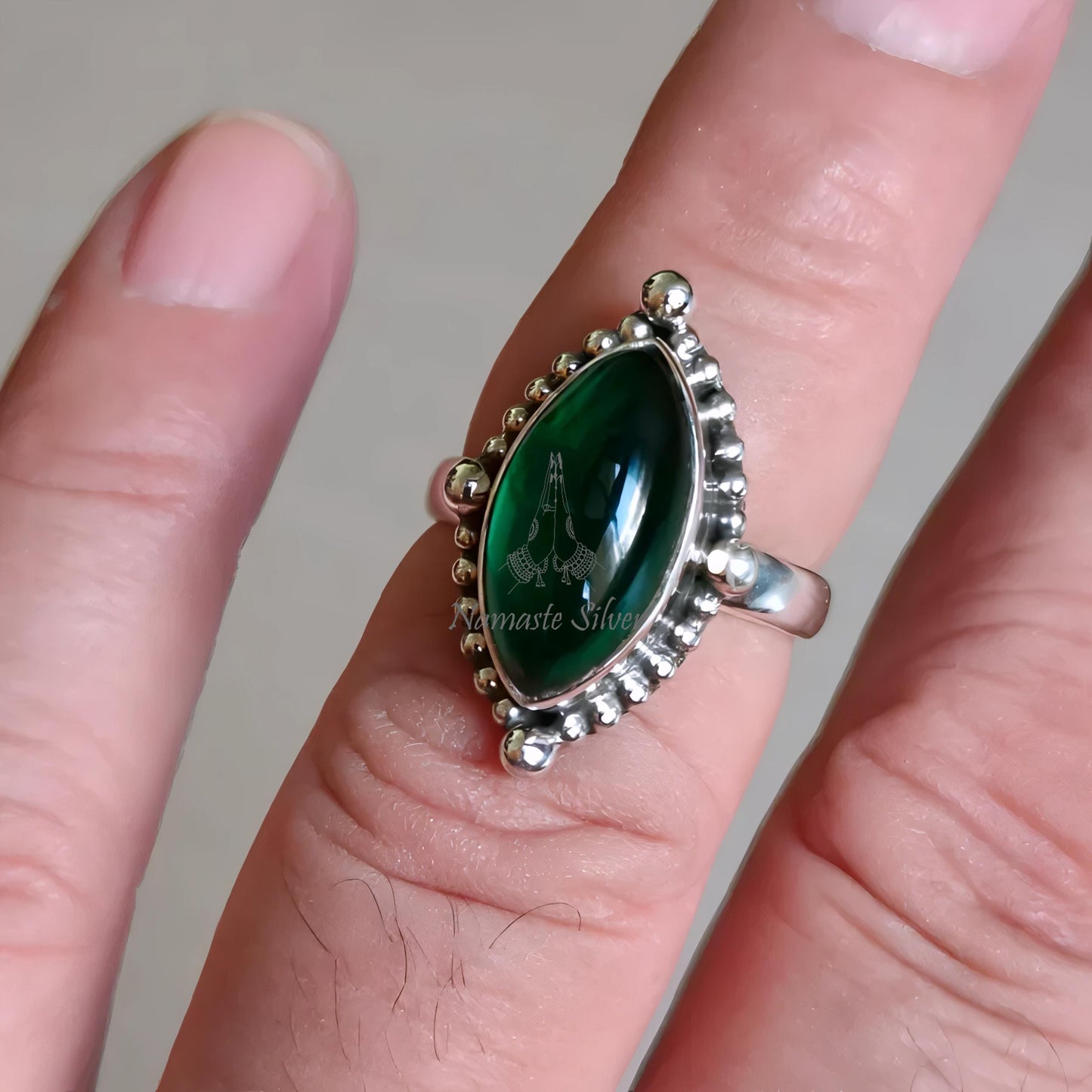 Nano Emerald Ring, 925 Sterling Silver Statement Promise Ring, Green Nano Emerald Marquise Gemstone Handmade Jewelry, Elegant Gift For Her