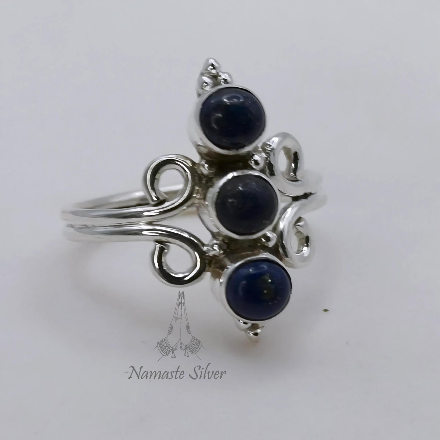 Lapis Lazuli Ring, 925 Sterling Silver Promise Ring, Natural Blue Triple Round Gemstone Handmade Jewelry, September Birthstone, Gift For Her