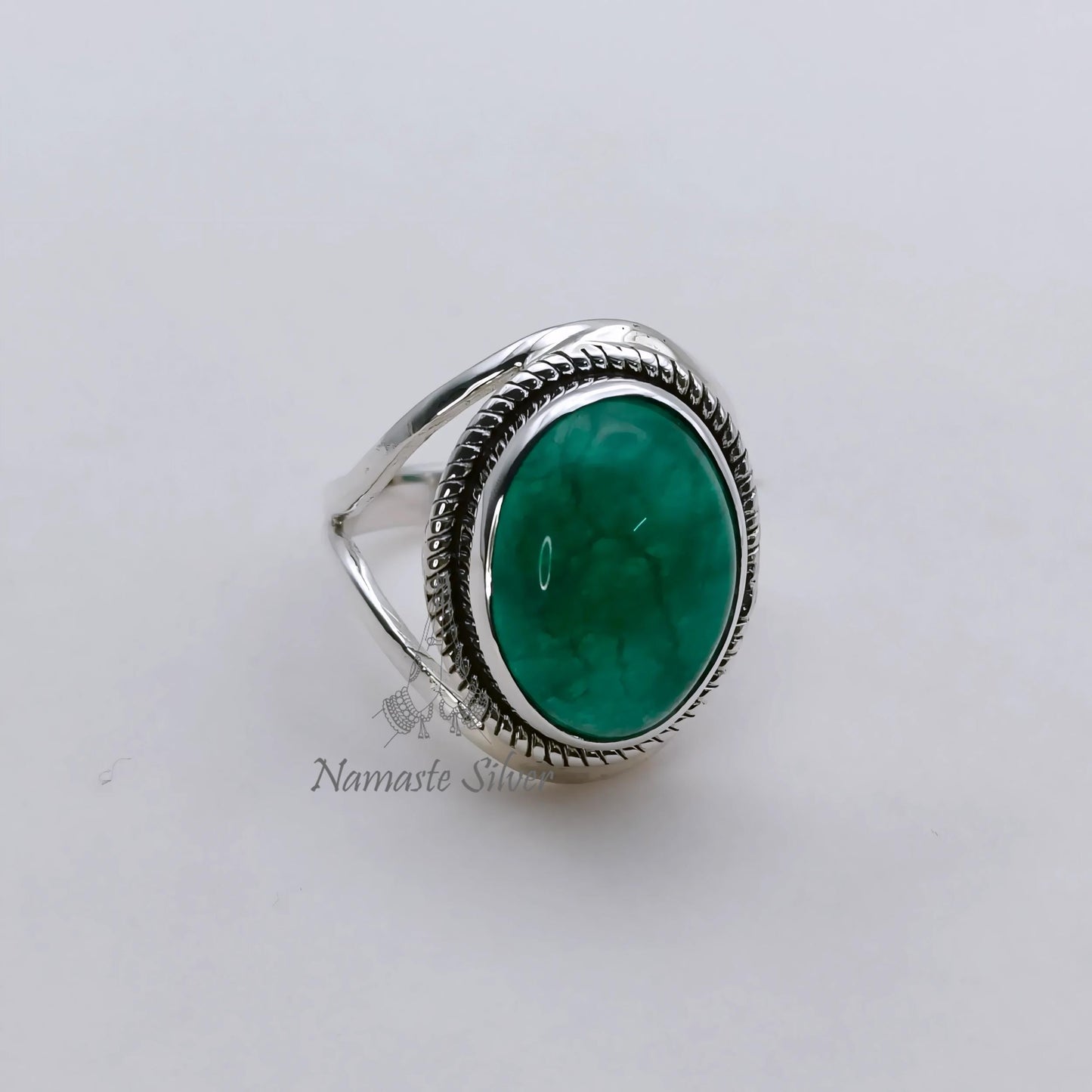 Green Jade Ring, 925 Sterling Silver Statement Promise Ring, Natural Jade Oval Gemstone Handmade Jewelry, March Birthstone, Gift for Her