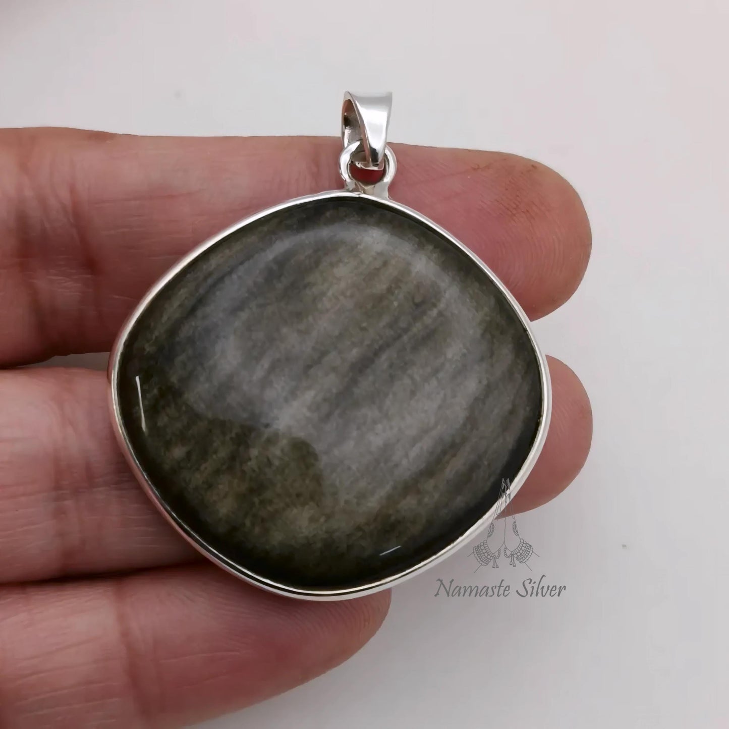 Gold Sheen Obsidian Pendant, 925 Sterling Silver Handmade Locket, Natural Gold Sheen Obsidian Cushion Gemstone Jewelry, Unique Gift for Her
