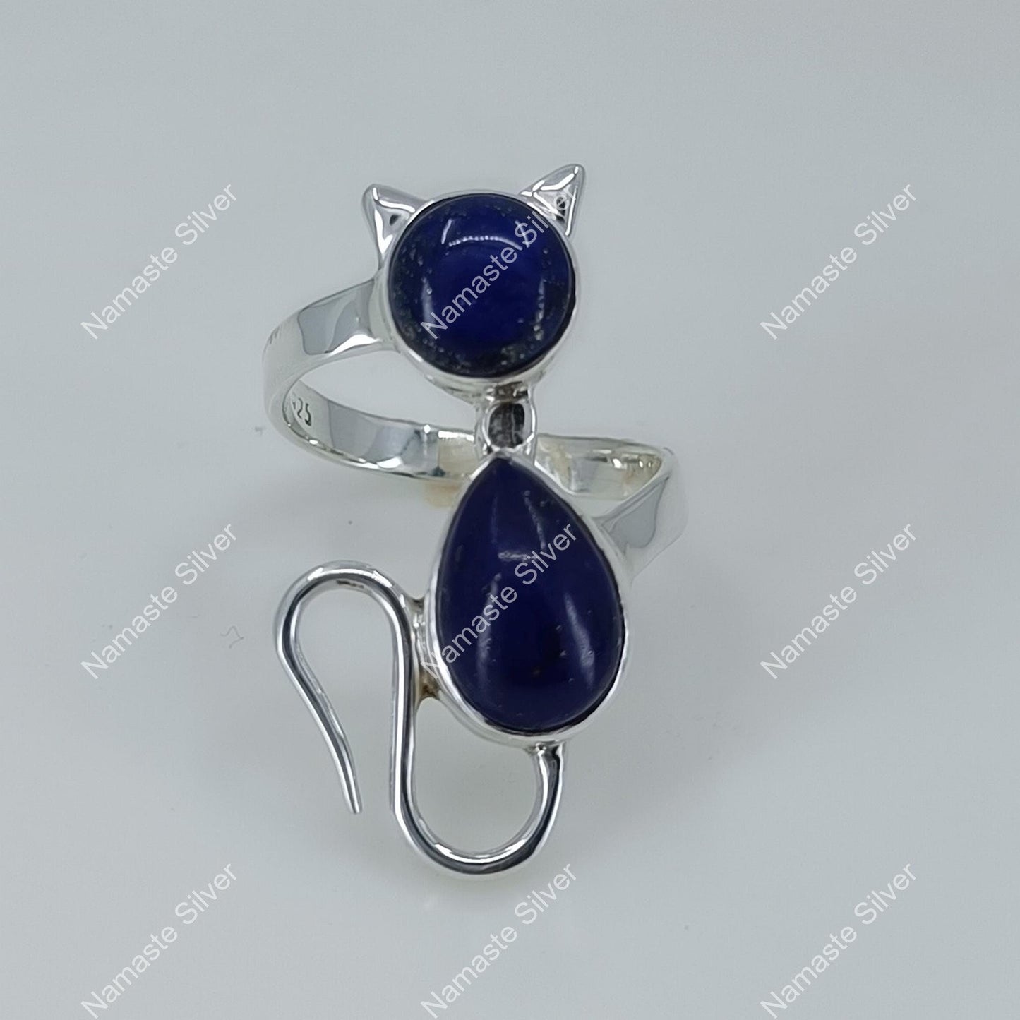 Lapis Lazuli Ring, 925 Sterling Silver Promise Ring, Natural Blue Lapis Gemstone Handmade Cat Jewelry, September Birthstone, Gift for Her