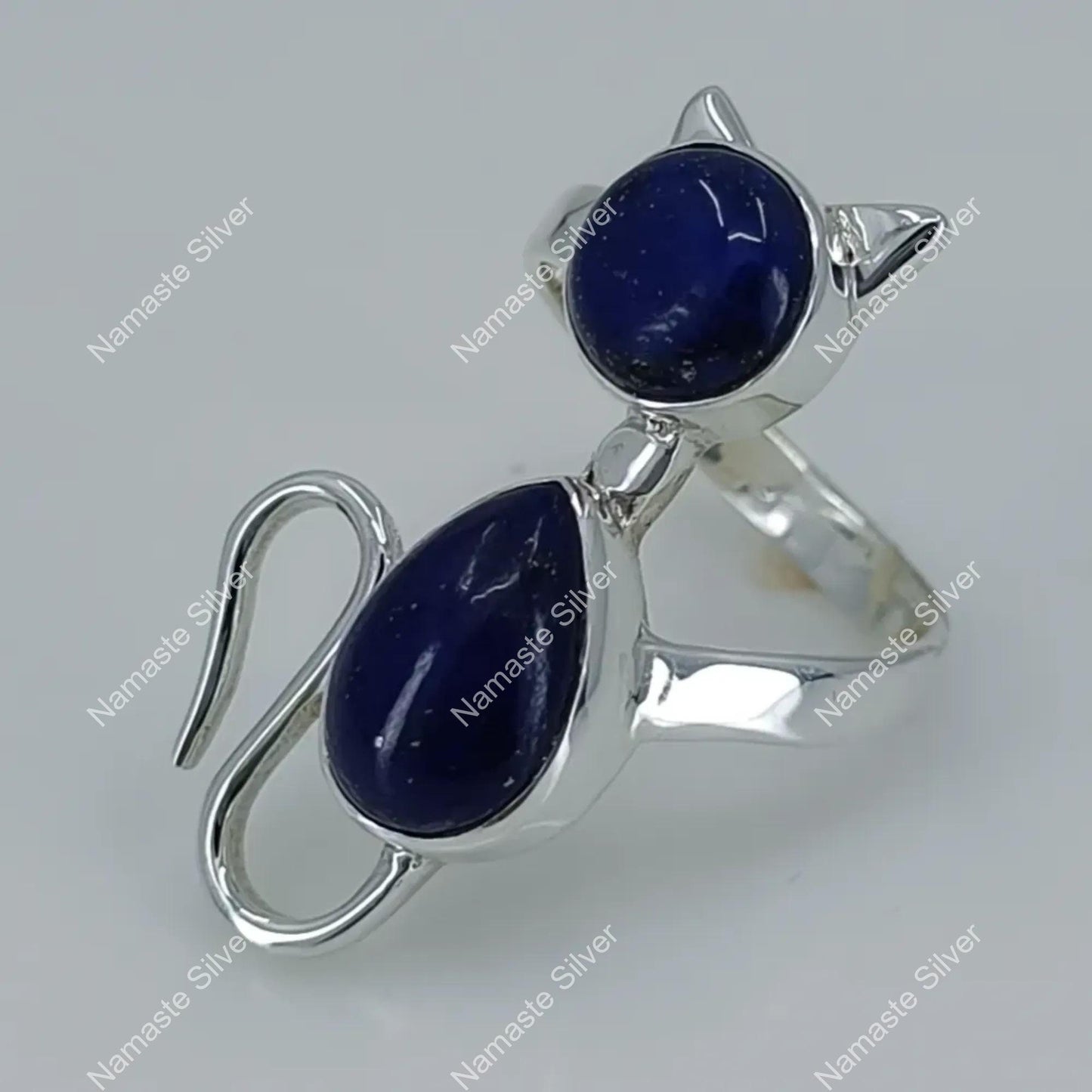 Lapis Lazuli Ring, 925 Sterling Silver Promise Ring, Natural Blue Lapis Gemstone Handmade Cat Jewelry, September Birthstone, Gift for Her
