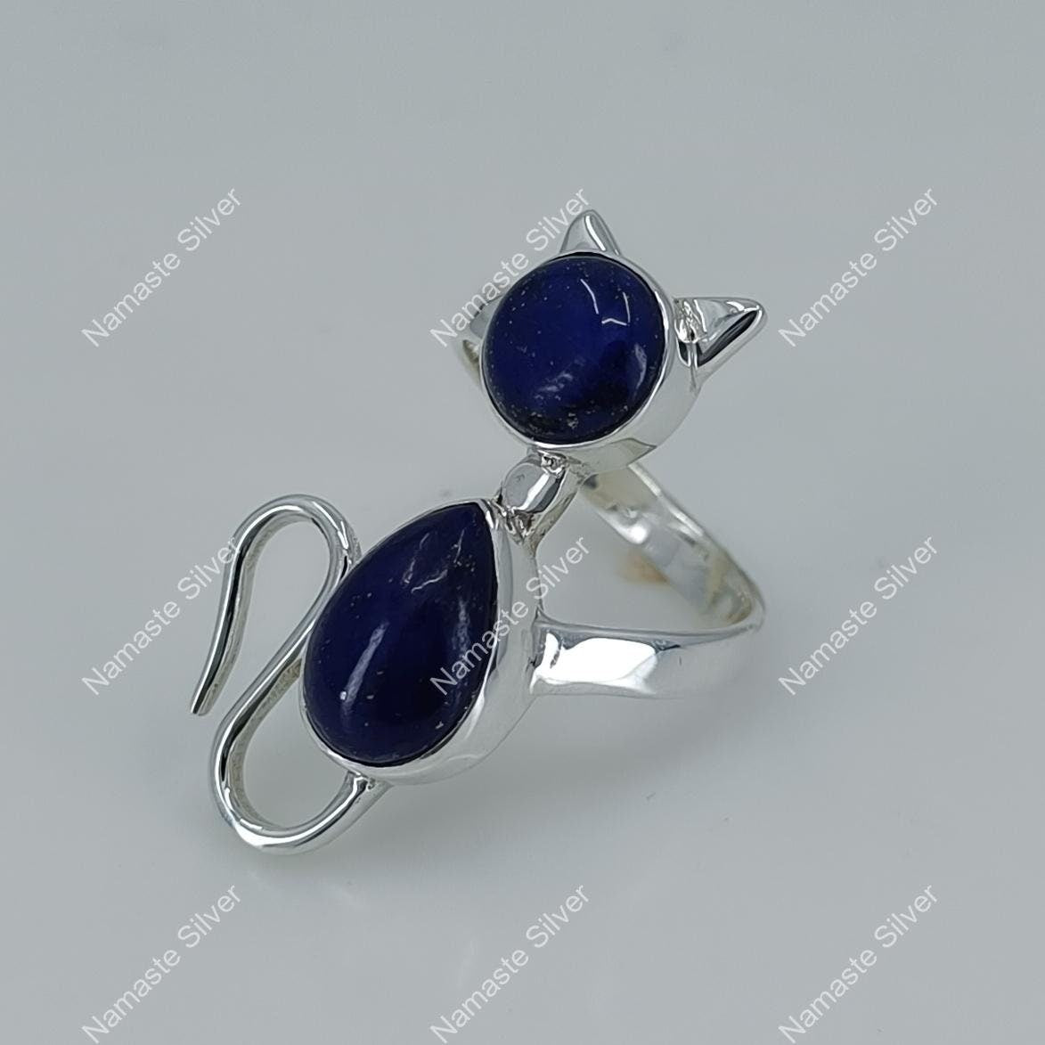 Lapis Lazuli Ring, 925 Sterling Silver Promise Ring, Natural Blue Lapis Gemstone Handmade Cat Jewelry, September Birthstone, Gift for Her