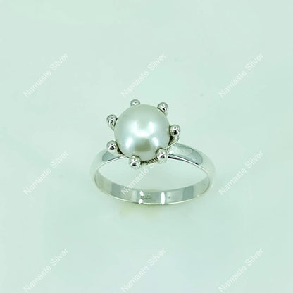 Pearl Ring, 925 Sterling Silver Statement Promise Ring, Freshwater Pearl Handmade Boho Jewelry, June Birthstone. Gift for Her Birthday